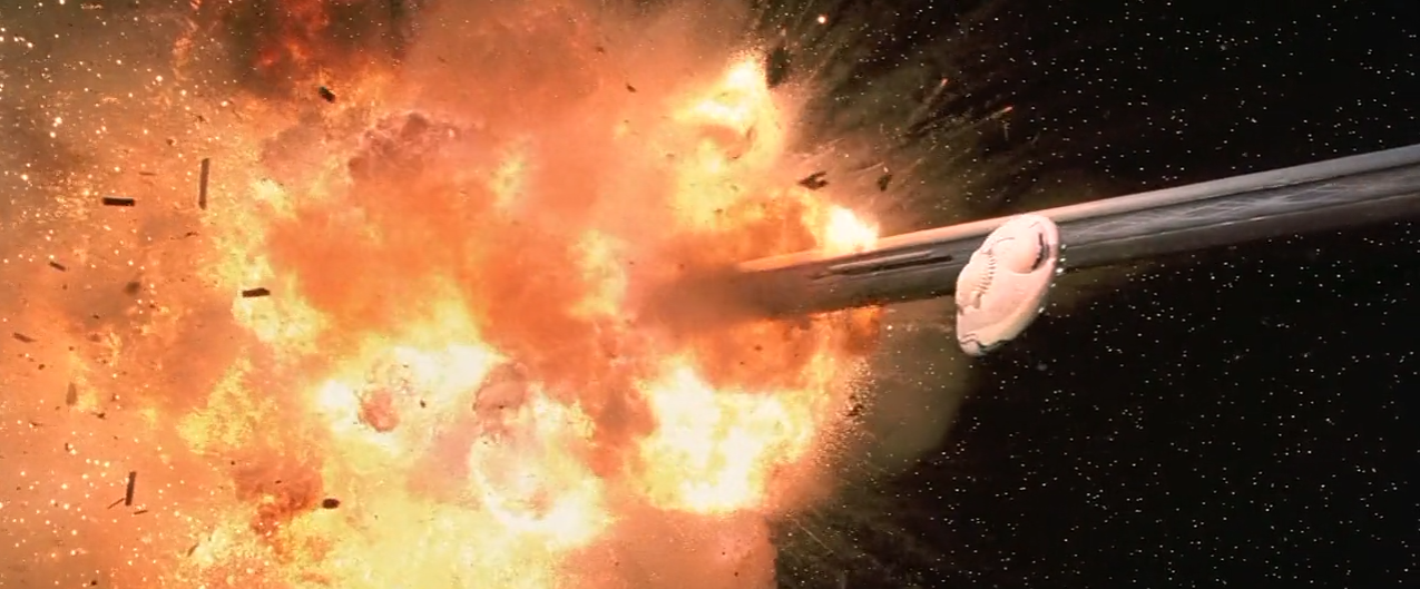 Jupiter 2 flying along the body of the exploding ship