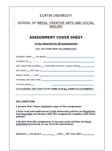 cover page to the assignment