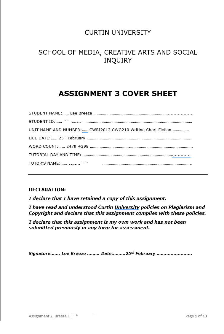 Uni assignment cover sheet