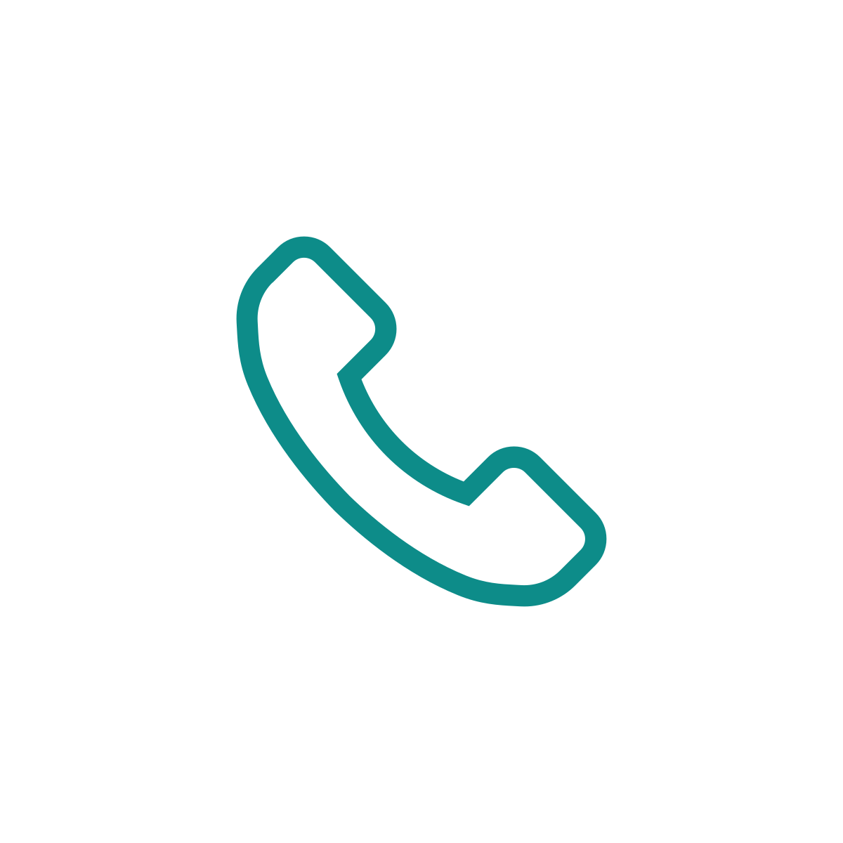 Icon of a landline phone receiver in teal outline.