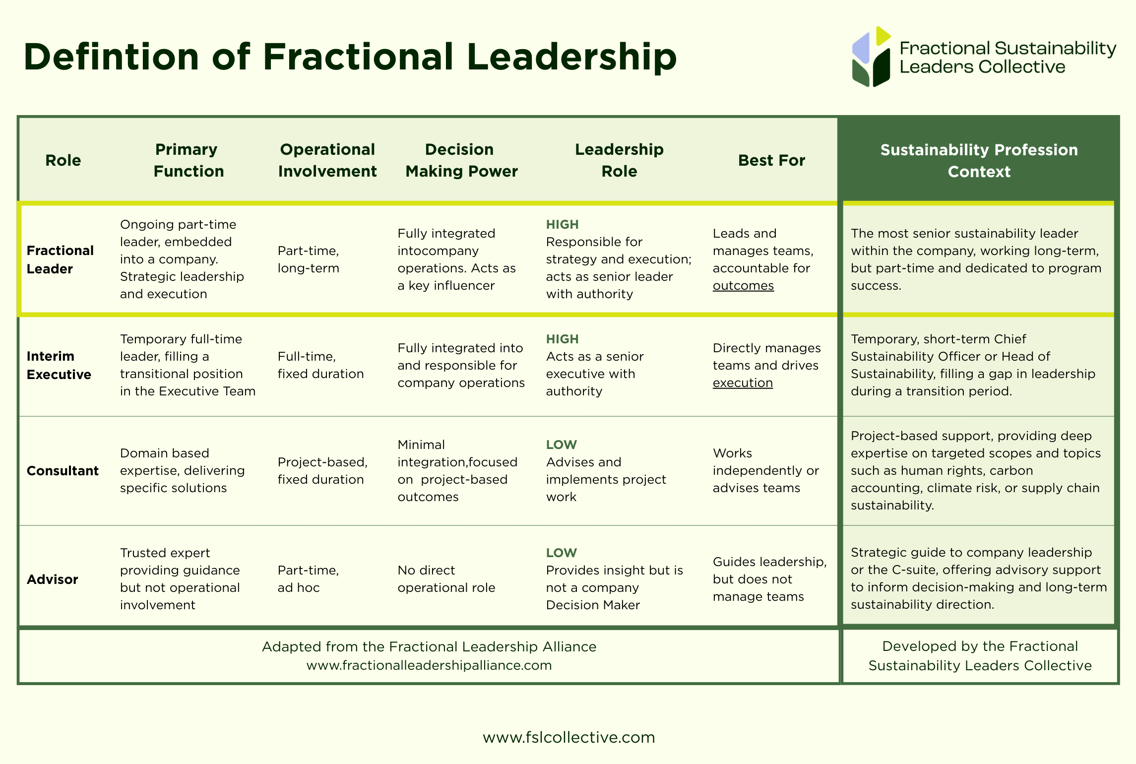Definition of fractional leadership for sustainability
