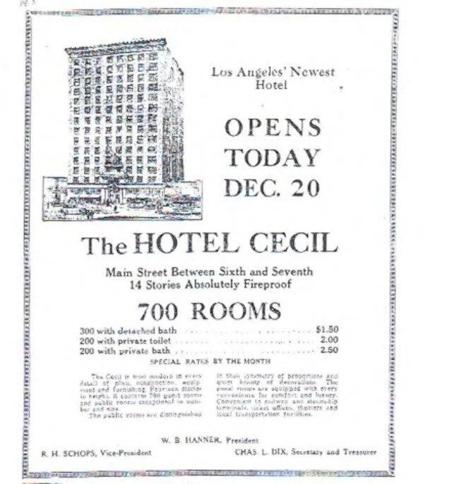 The Opening Flyer for The Hotel Cecil