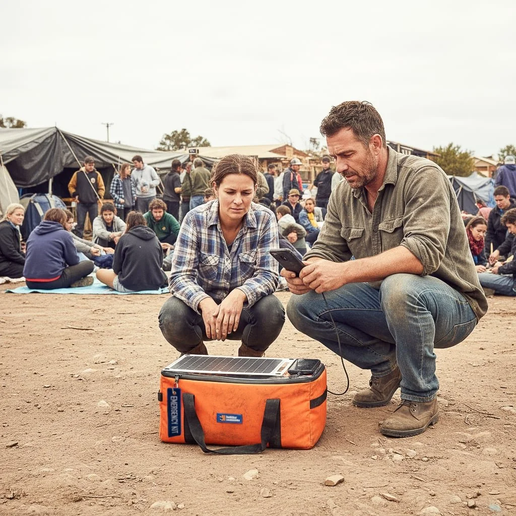 Couple using emergency evacuation kit