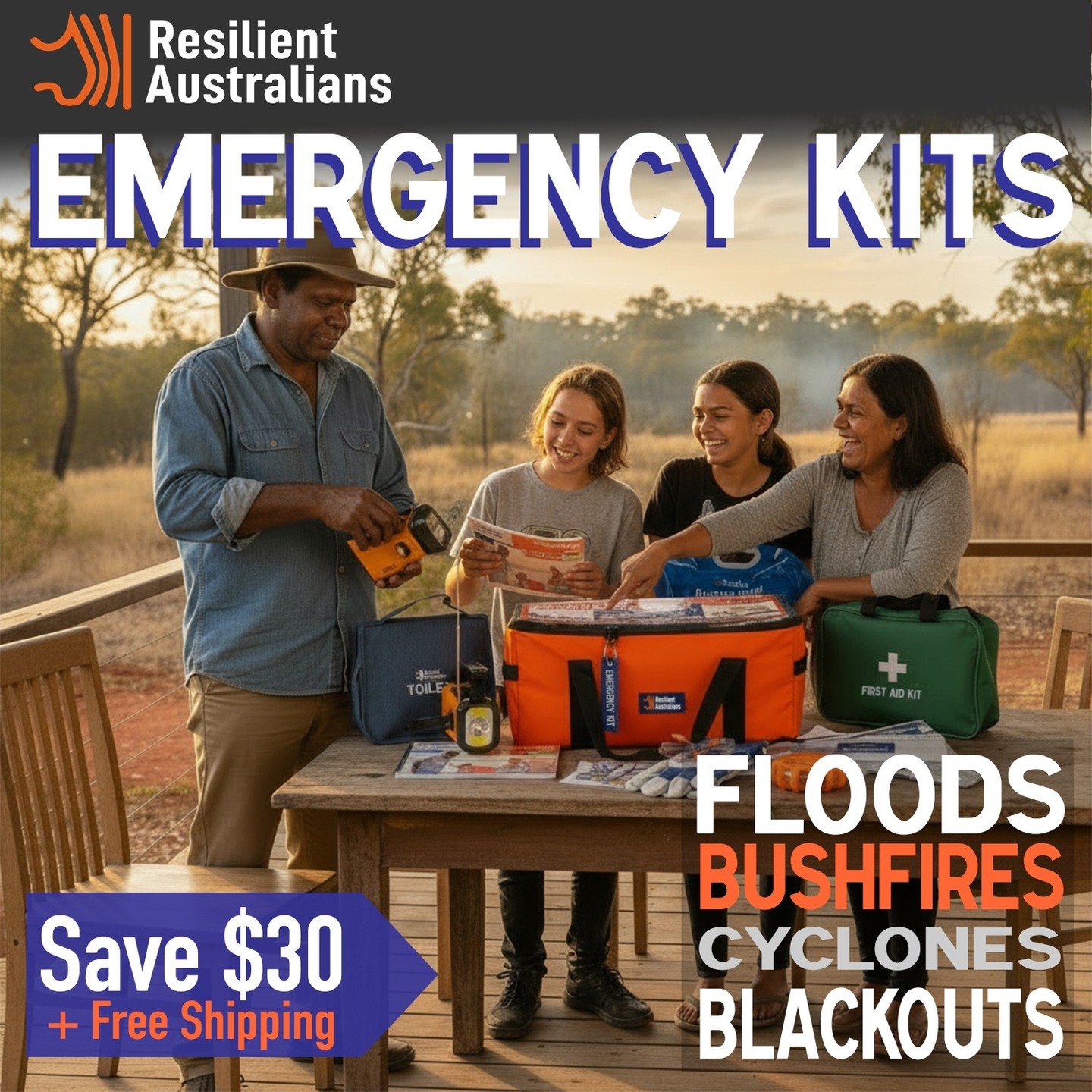 Are you putting off organising an Emergency Kit? We have you covered! Resilient Australians make Emergency kits that contain all the SES &amp; RFS recommended items. They are ready to go and we have great deals this month. Visit our website to see ou