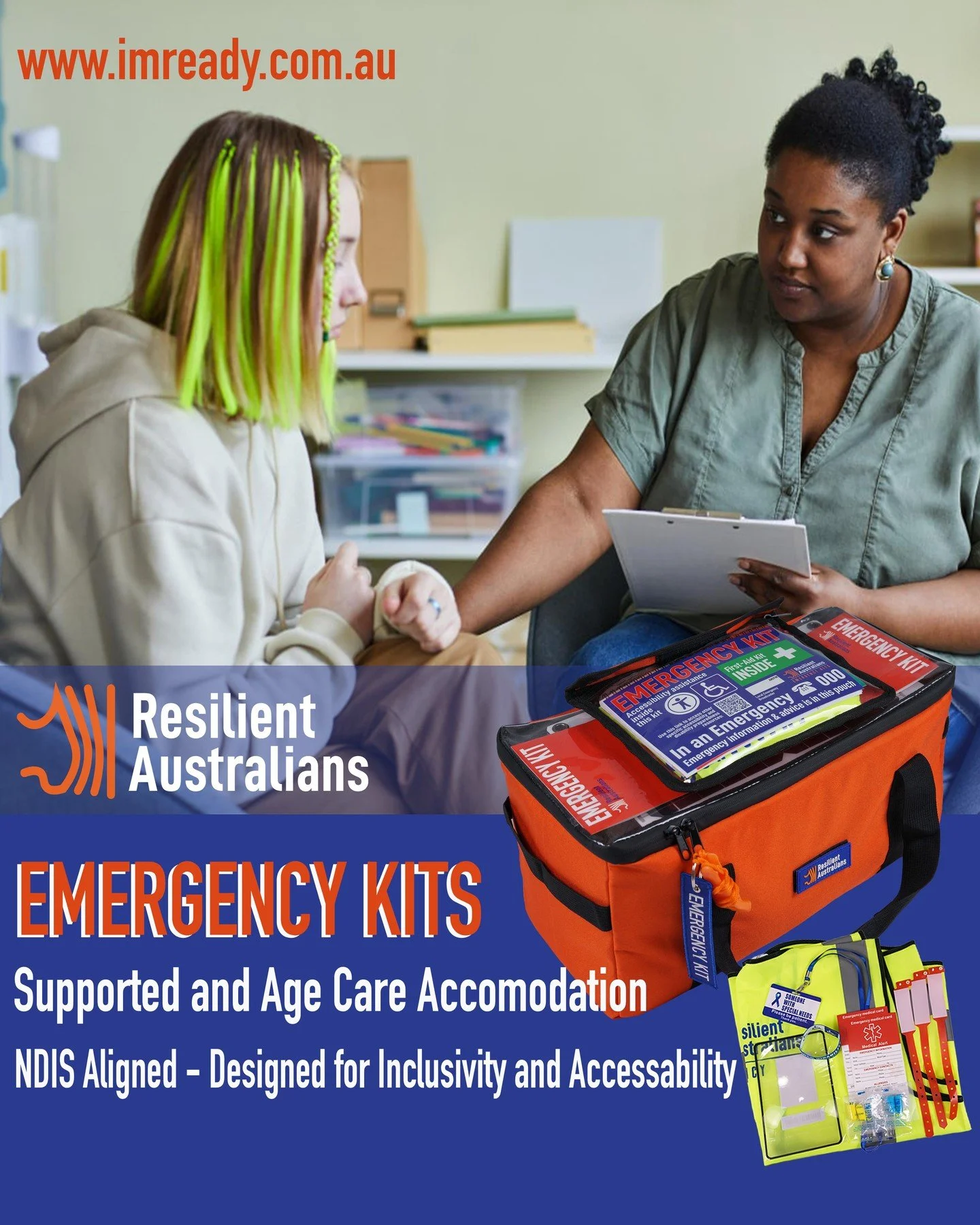 Do you manage a Supported or Age Care Residence?
Resilient Australians have launched an Emergency Kit for Supported or Aged Car Accomodation.
This new Emergency Kit has an inclusivity focus, with items to assist those who have special needs in an Eme