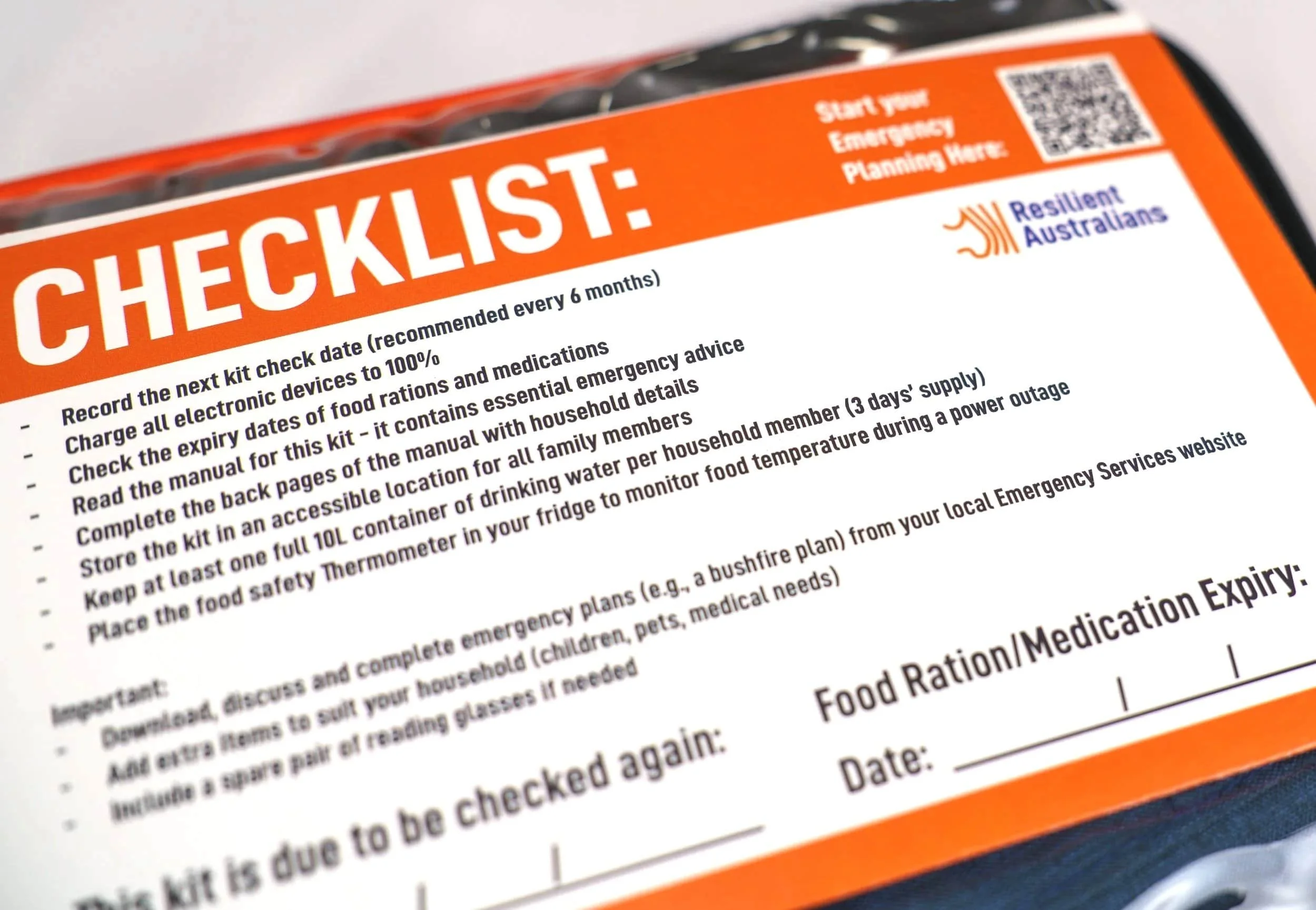 Emergency Kit Instruction Card