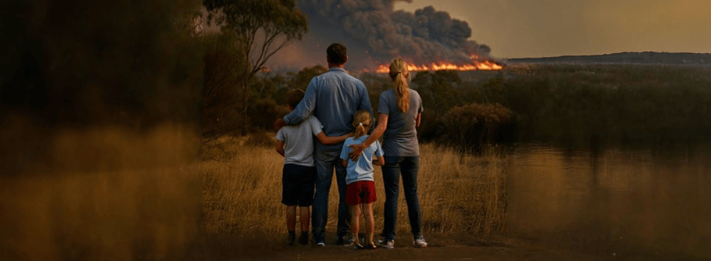 Family watching Bushfire