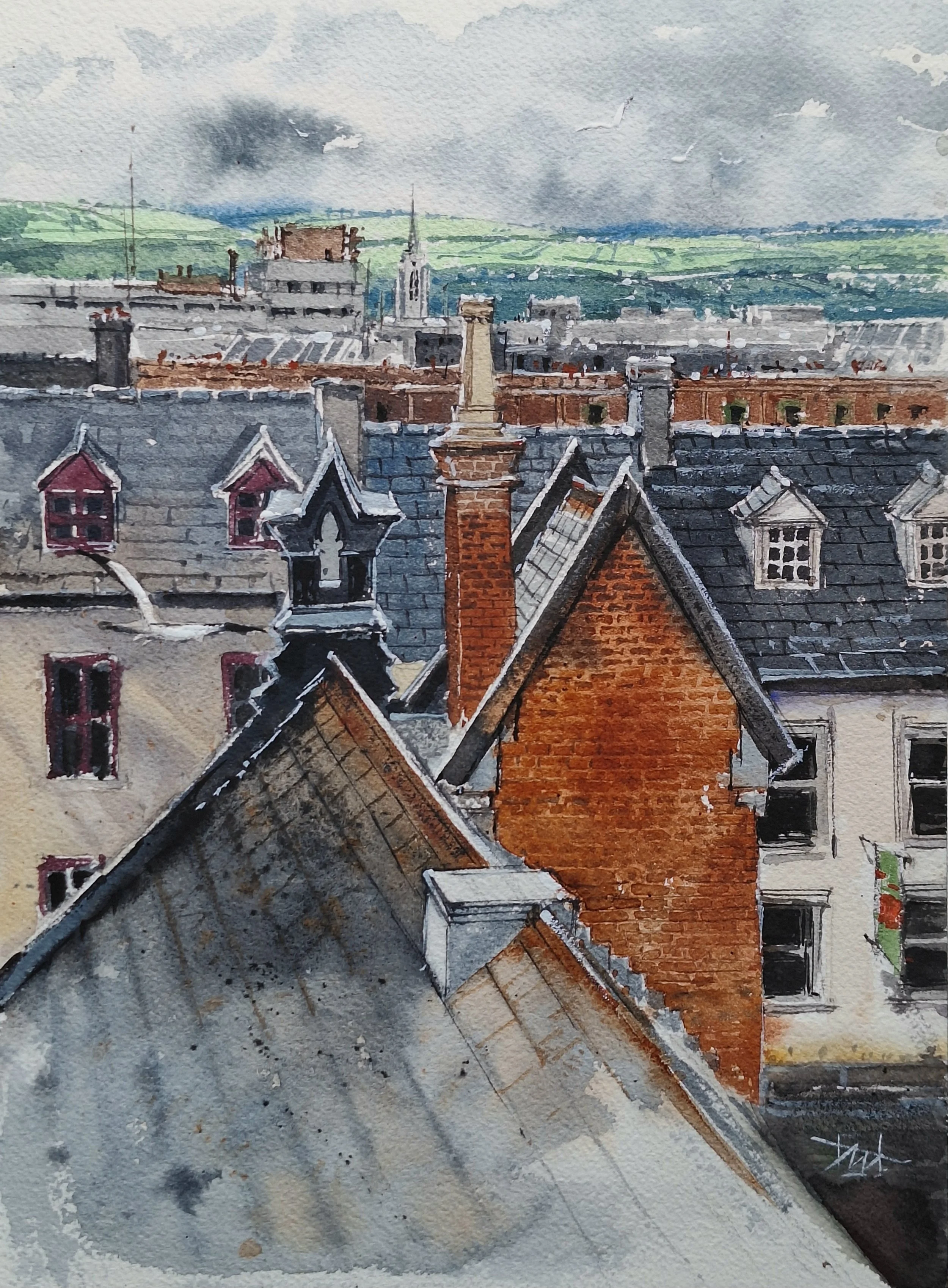 Tetiana Milshyna, Cork City Roofs, watercolour on paper