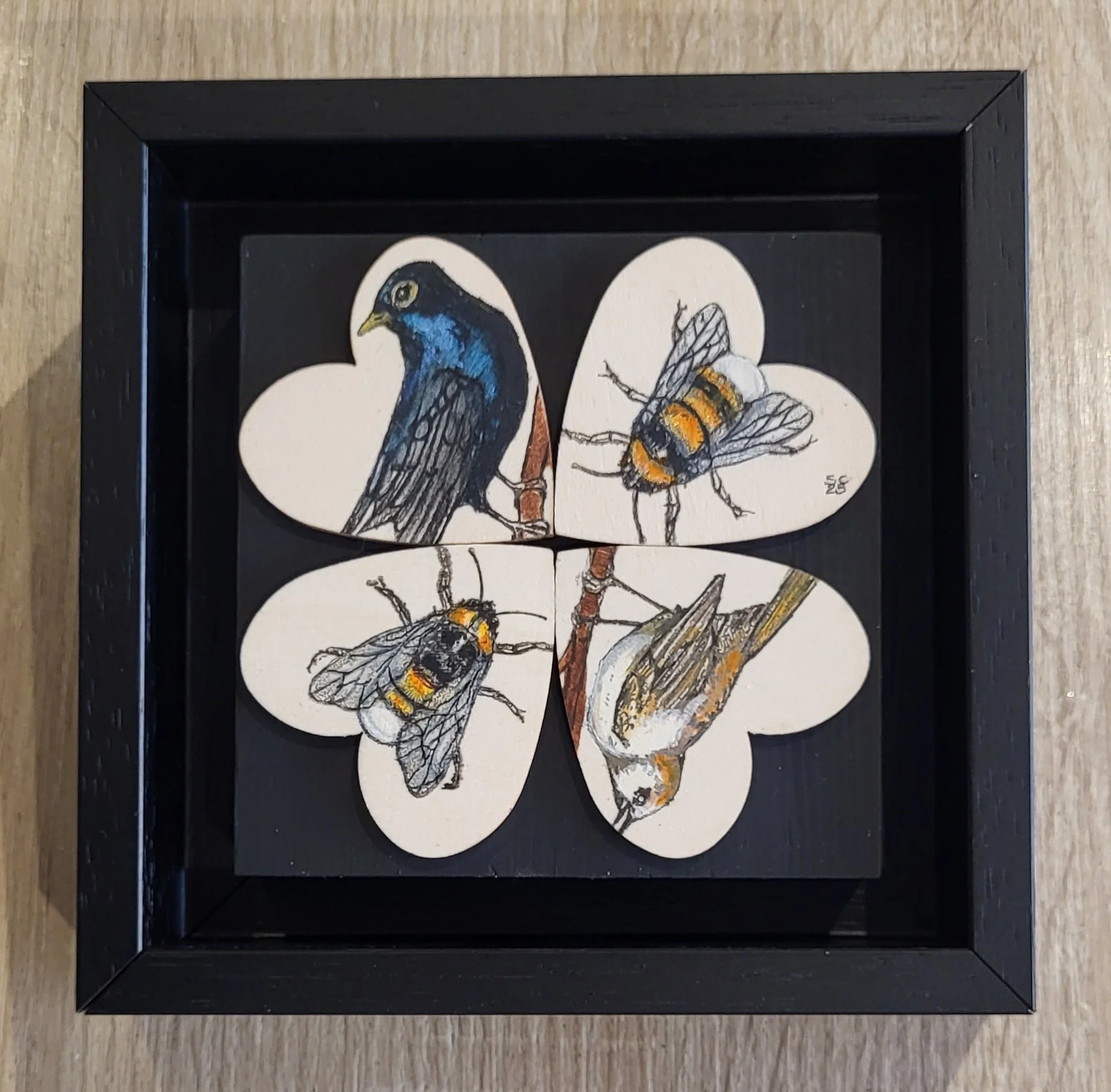 Susan Conneff, The Birds & the Bees II, Acrylic & Pen on Wood