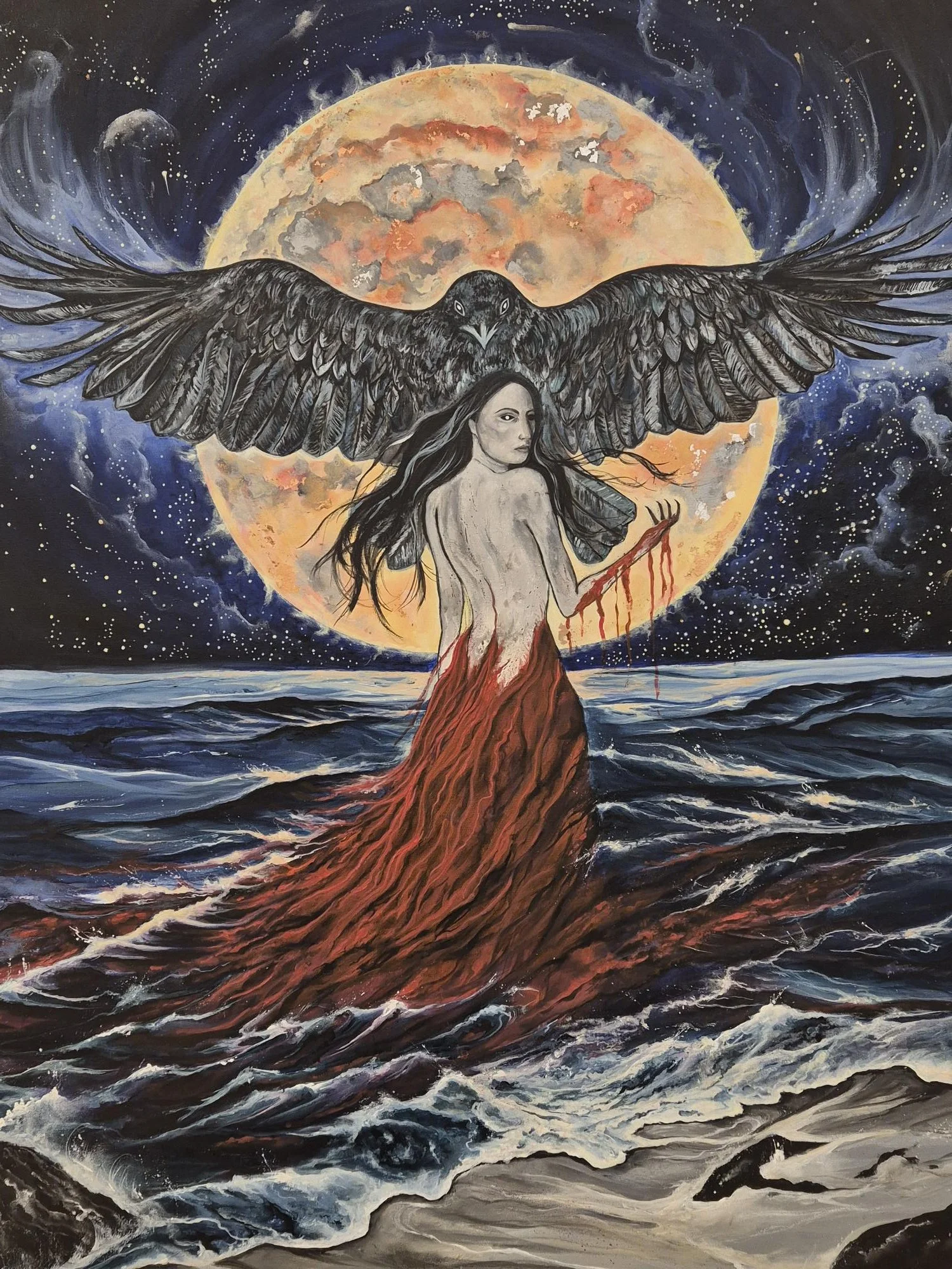 Eileen Jefferies, Morrigan in Moonlight, acrylic on canvas