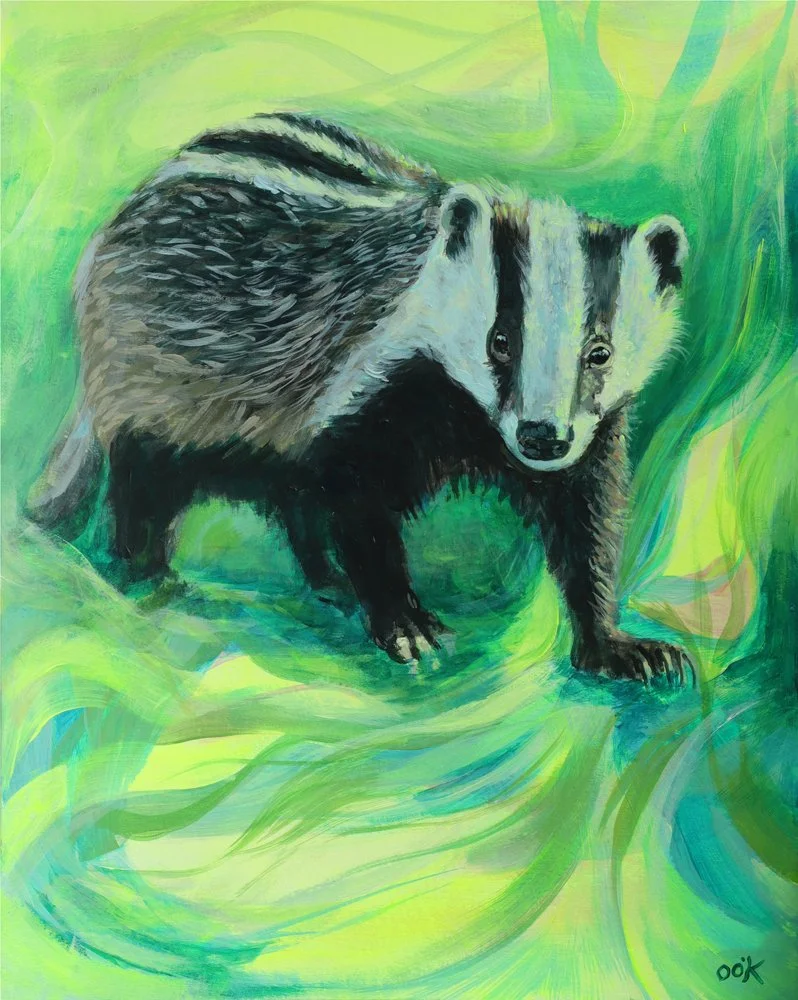 Olivia O'Keefe, "Badger," acrylic on paper