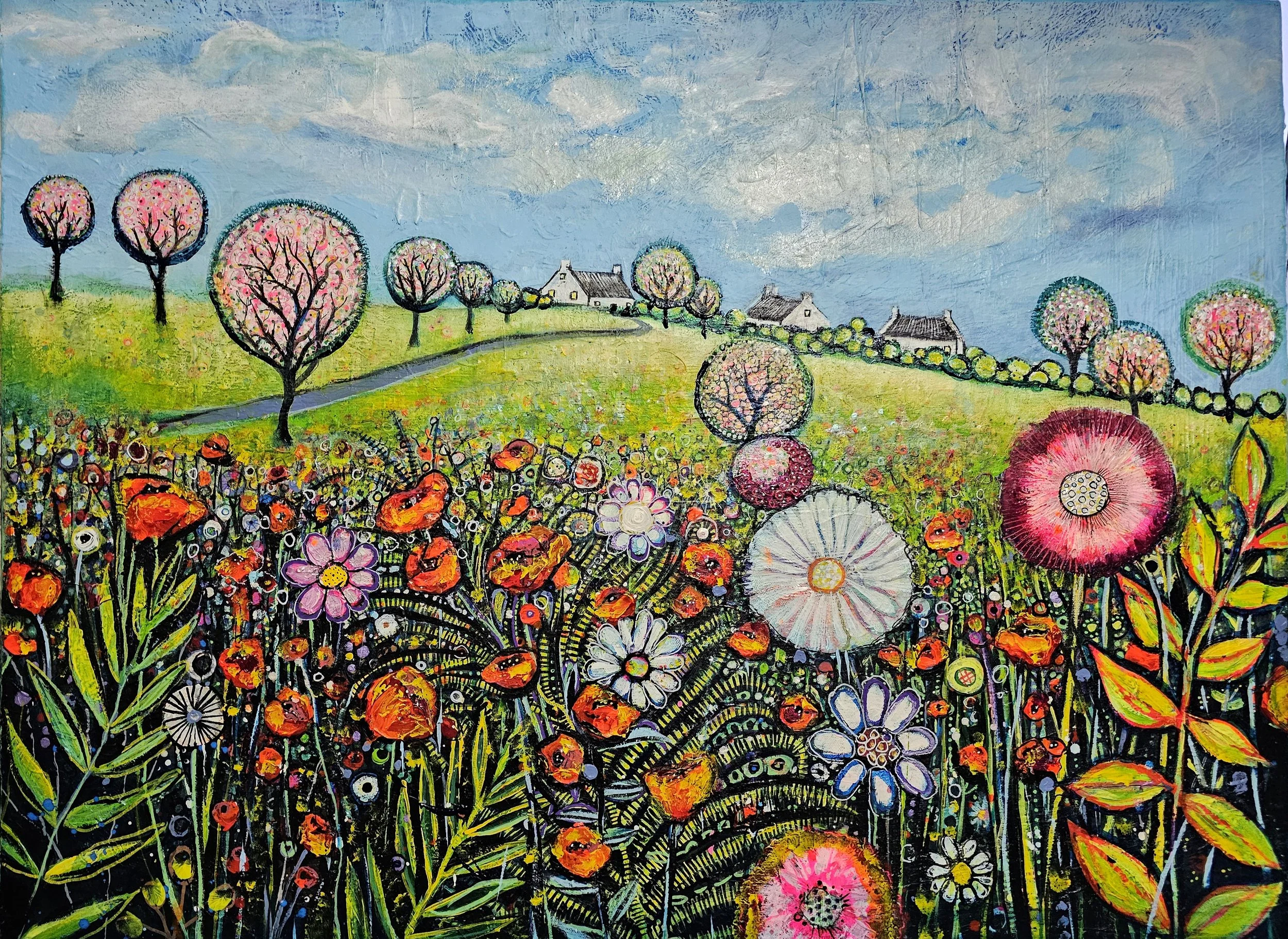 Emma O'Connor-Bray, Poppy Pastures, acrylic on canvas