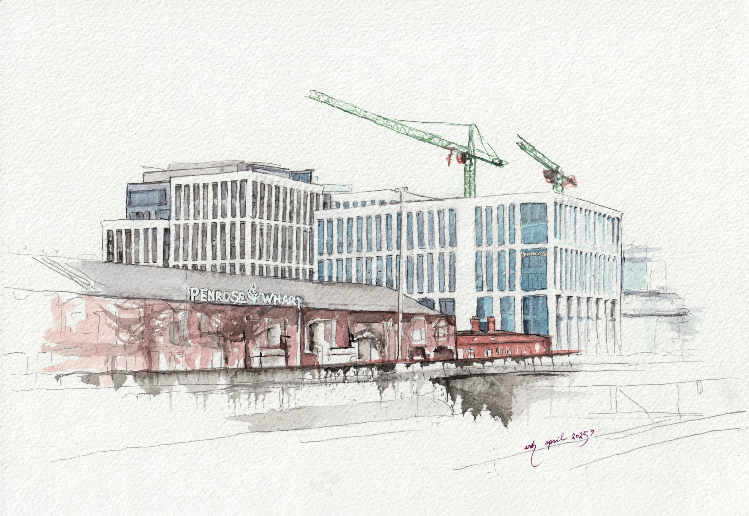 Edel Ryher-Hanrahan, Cranes in Flight, Watercolour on paper