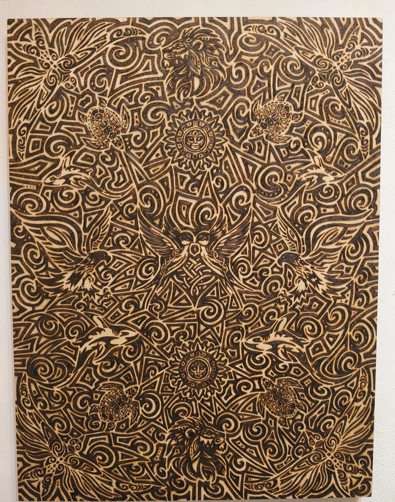 Cathal O'Regan, "The Wedding," pyrography on wood