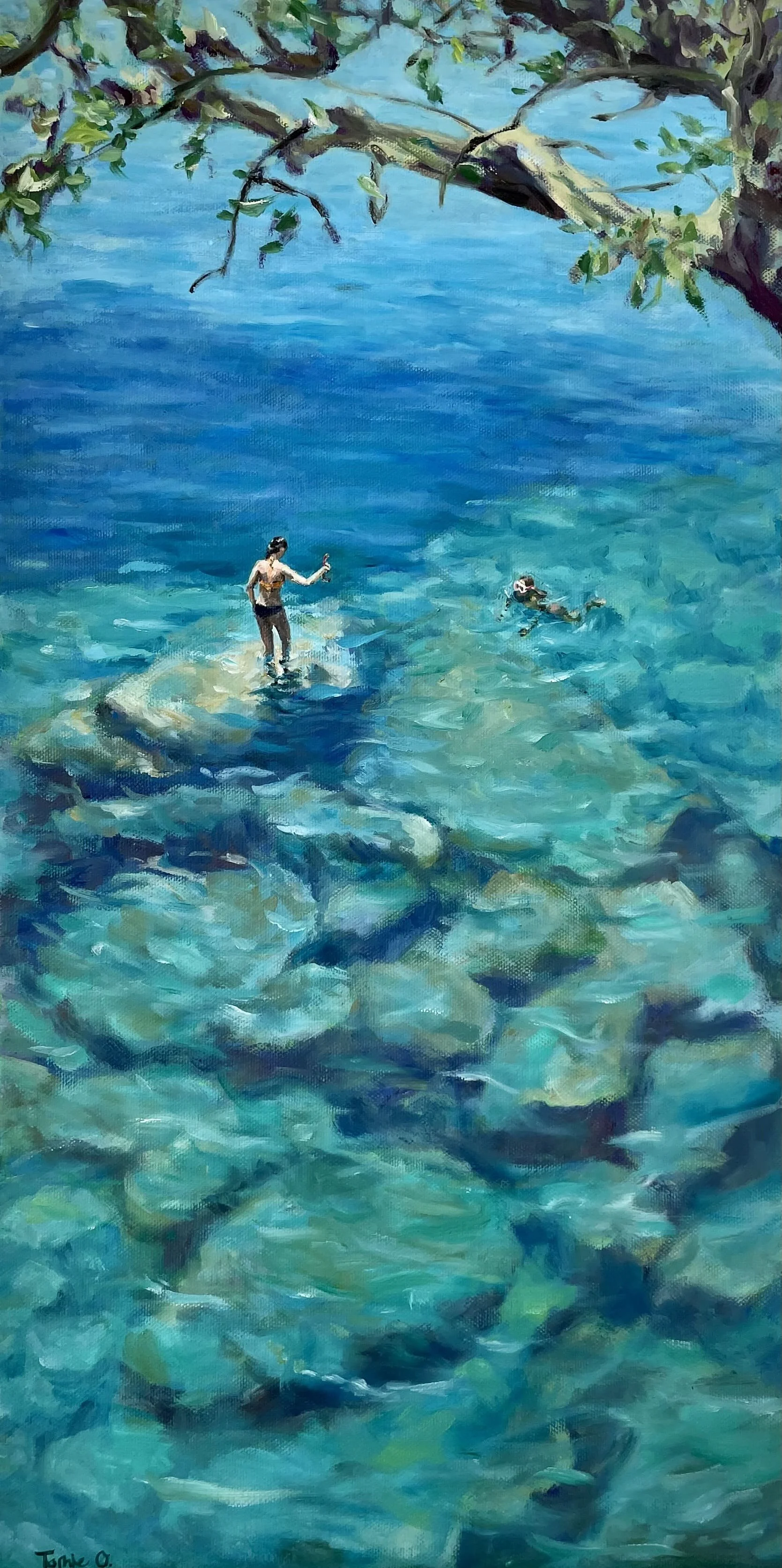 Toshie Oue, Snorkeling Sisters, oil on canvas