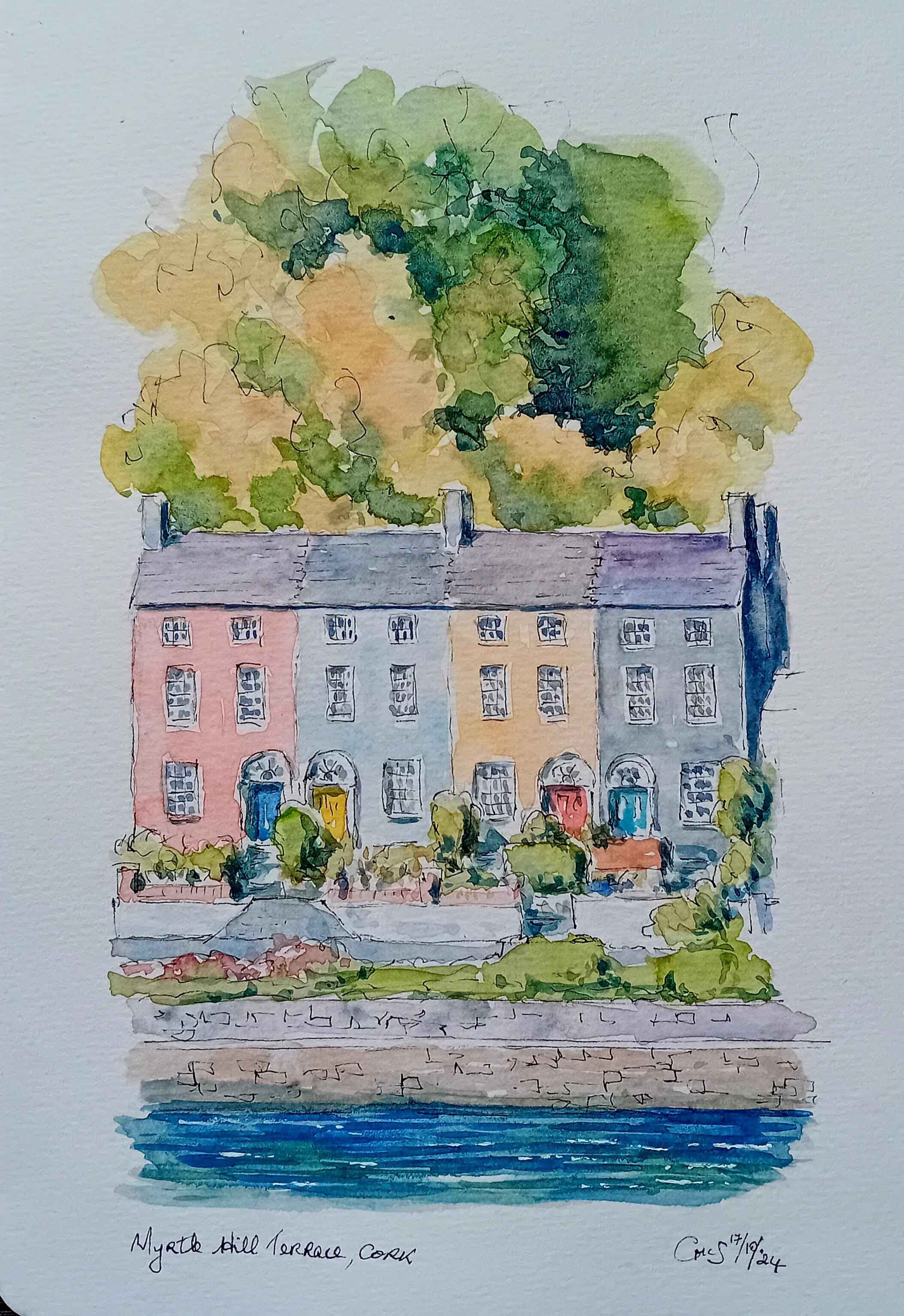 Catherine McSweeney, Riverside Terrace, watercolour on paper