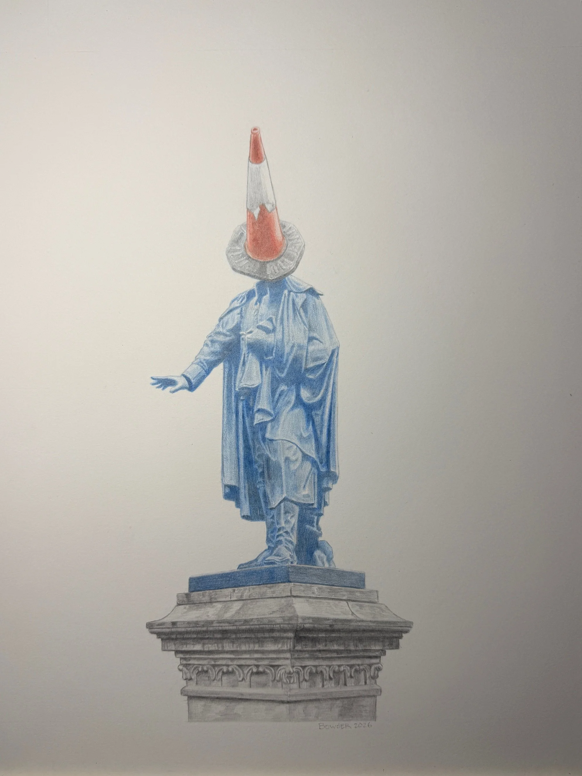 Joe Bowser, Temperance (Father Matthew Statue Patrick Street), coloured pencil & graphite on paper