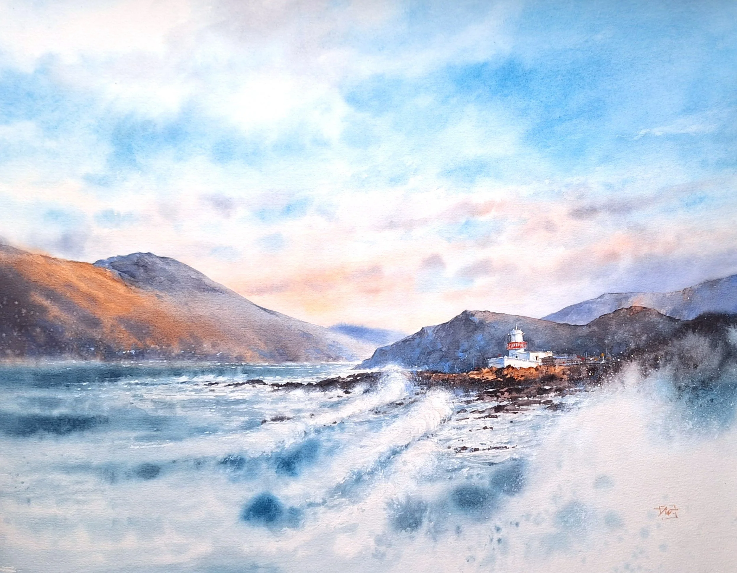 Tetiana Milshyna, Dingle Lighthouse, watercolour on pure cotton paper