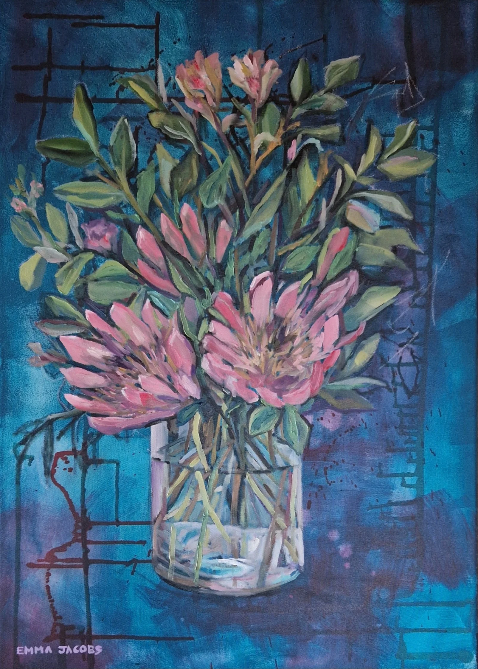 Emma Jacobs, Proteas, oil on canvas