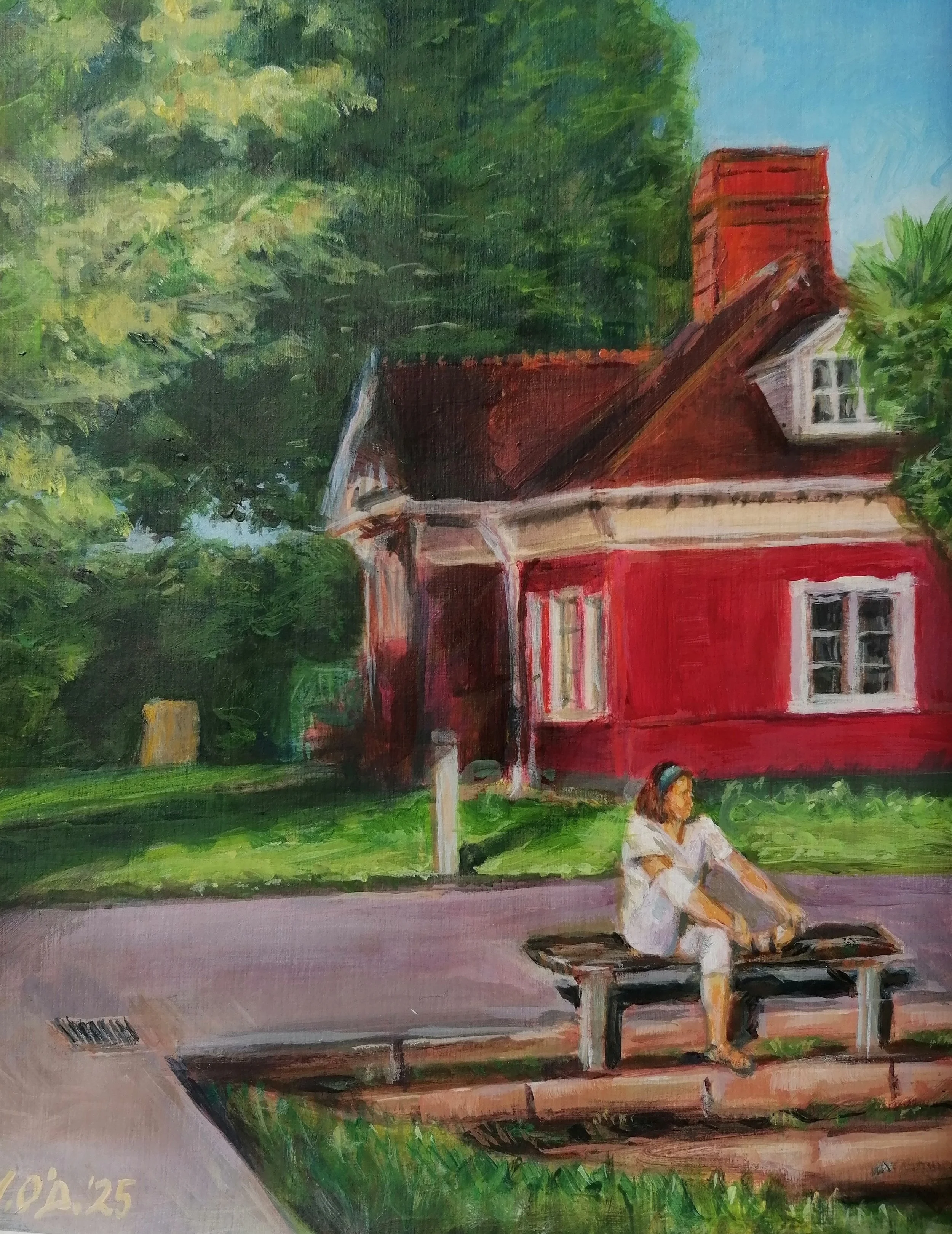 Maria O'Donoghue, Resting at Lord Mayor's Pavillion - Fitzgerald's Park, acrylic on paper