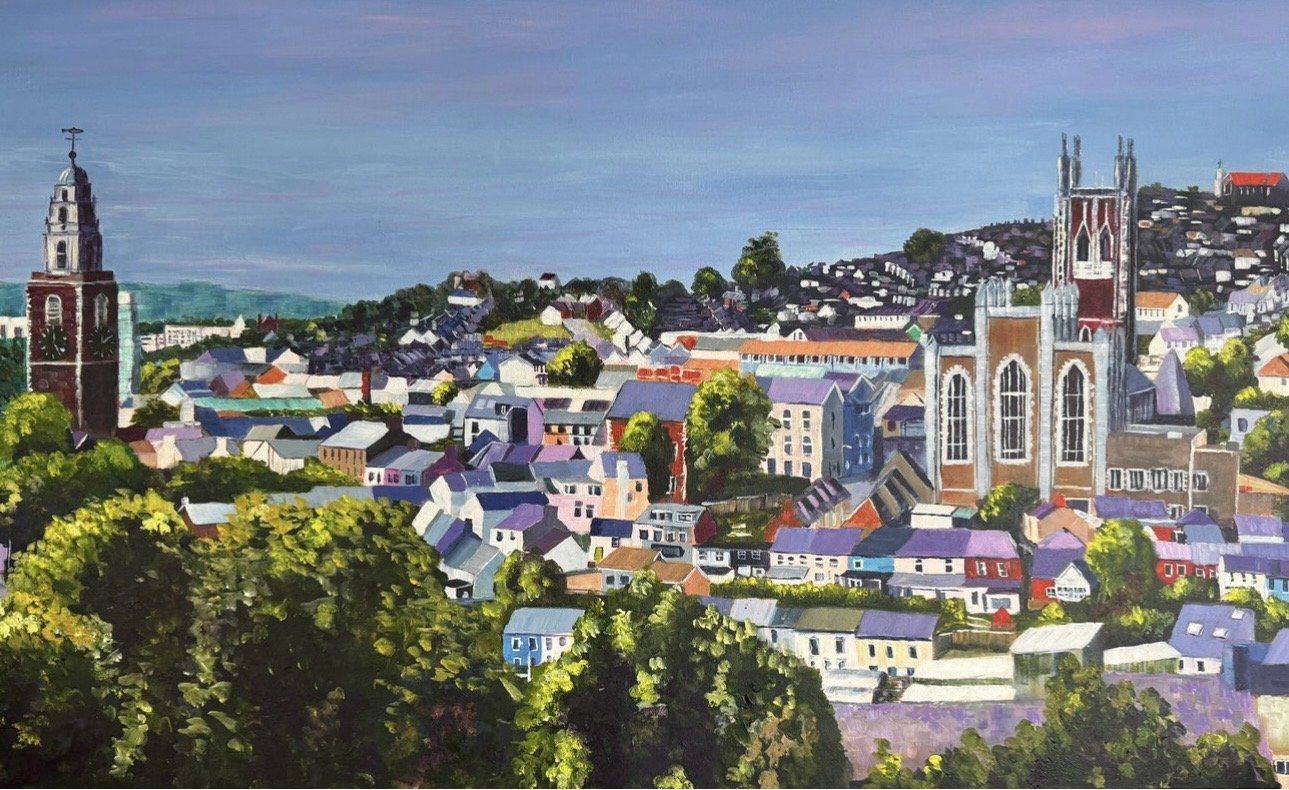 Helen Condon, Cork City Skyline from Bell's Field, acrylic on canvas