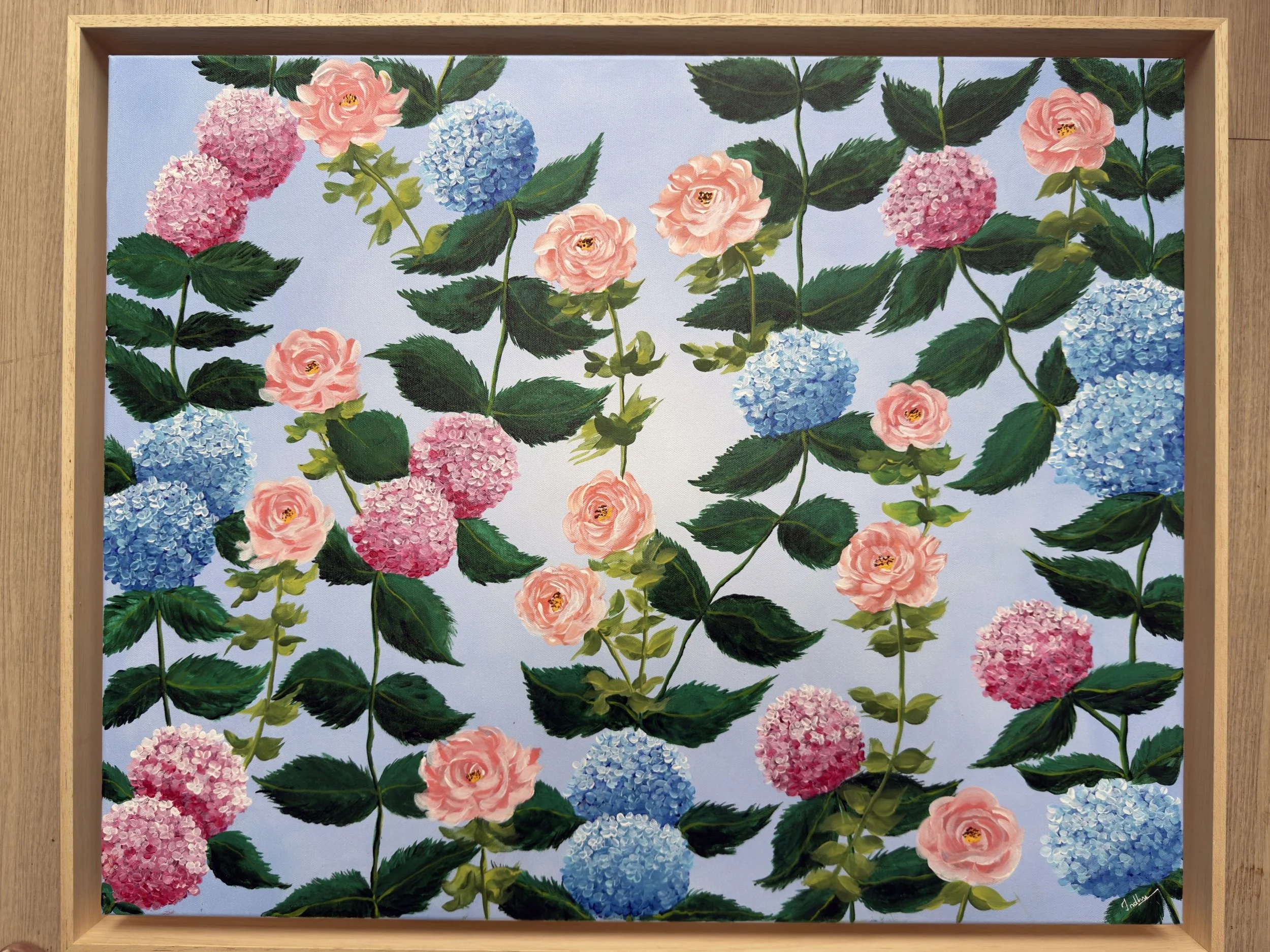 Indhu, Clouds & Petals, acrylic on canvas