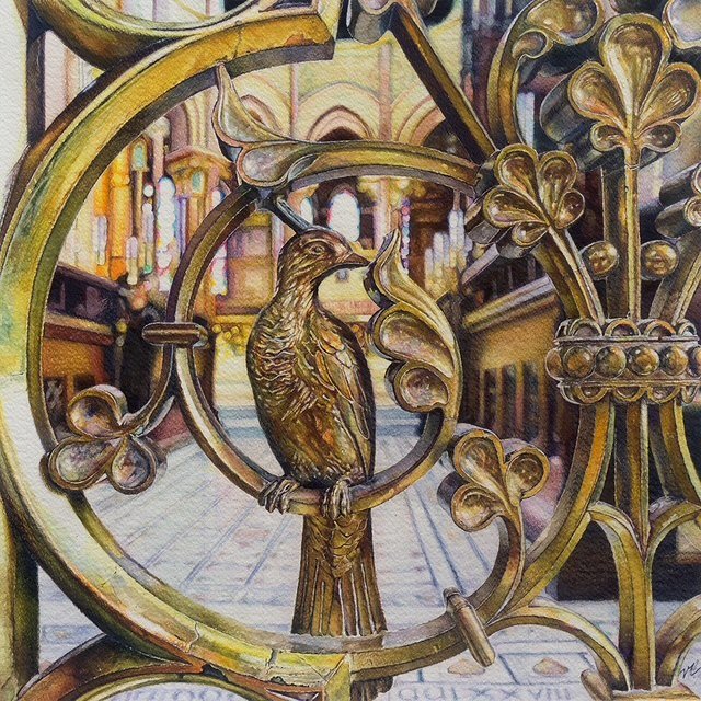 Valerie Murphy, Gilded Cage, watercolour & coloured pencil on paper
