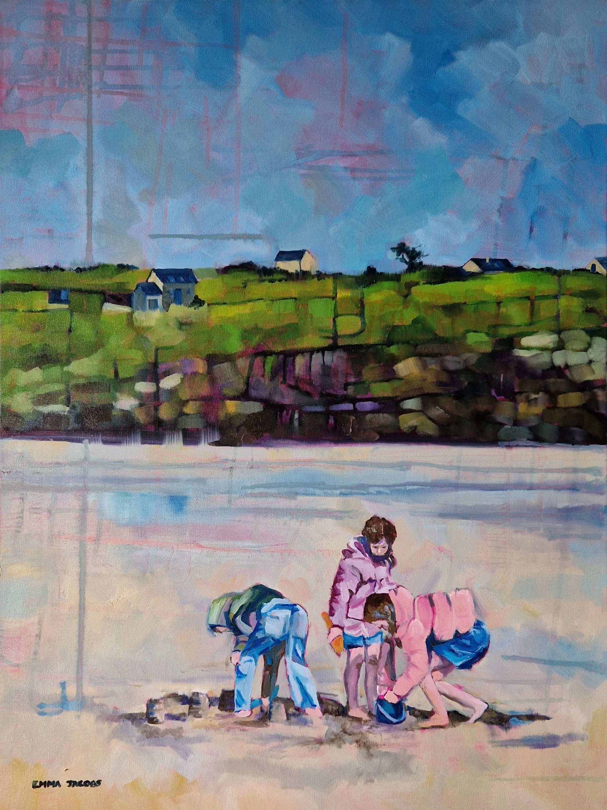 Emma Jacobs, Inchydoney Beach Playtime, oil on canvas