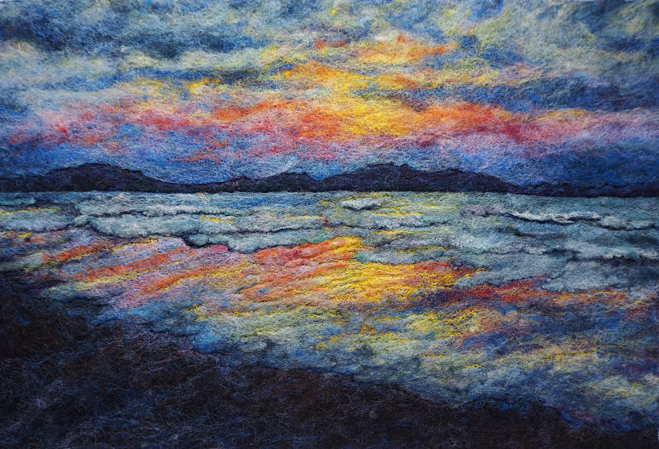 Emily Thompson, Sunset Beaches II, Needle felted Irish wool with embroidery