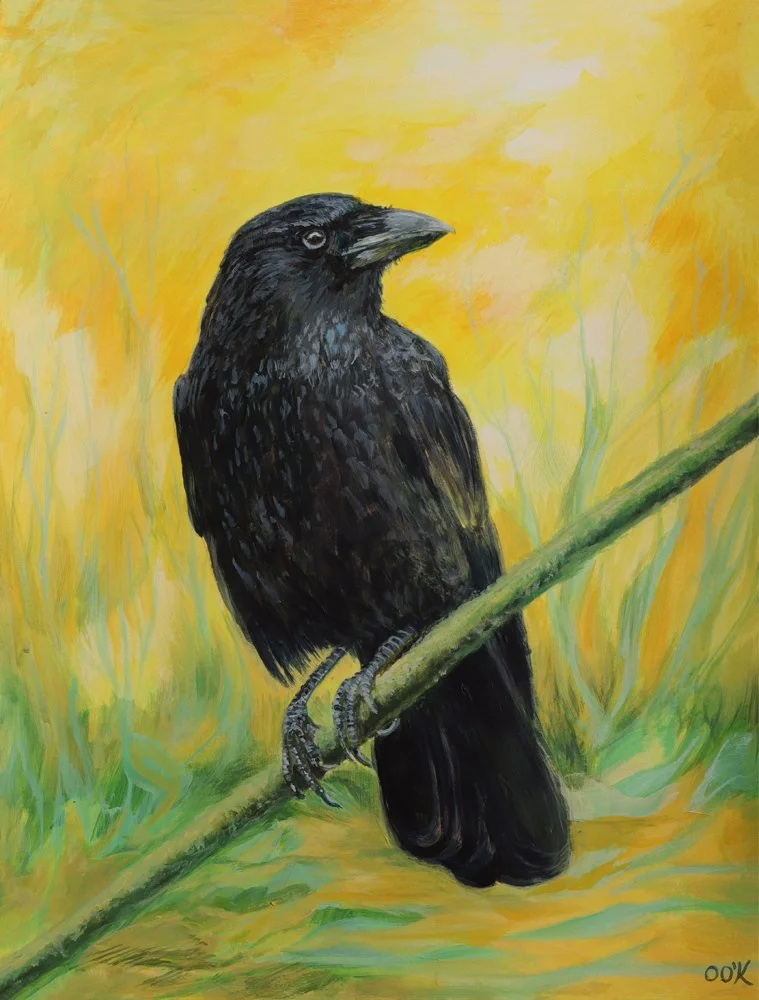 Olivia O'Keefe, "Crow," acrylic on paper