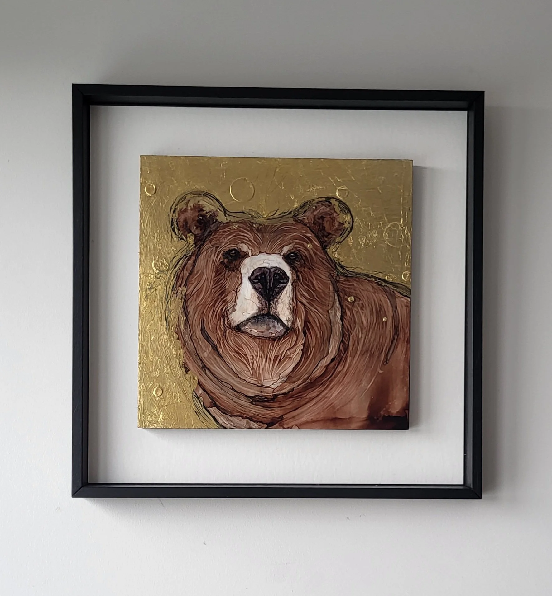 Susan Conneff, "Grizzly Bear," ink & goldleaf on board