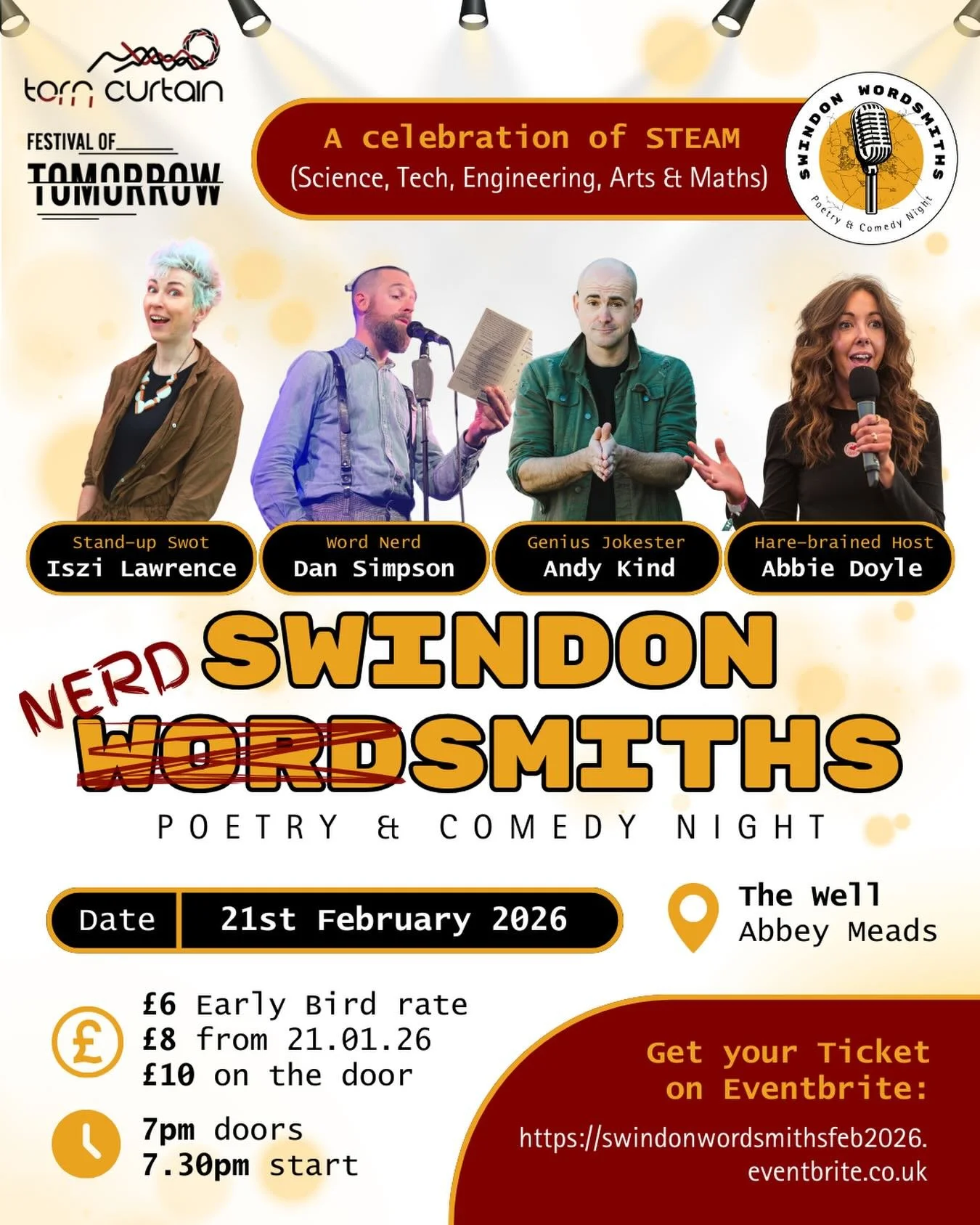 SWINDON WORDSMITHS STEM SPECIAL!

Get ready for a nerdy night of poetry and comedy at @swindonwordsmiths on Saturday 21st February at 7:30pm! Join us at The Well as we team up with the @festivaloftomorrow for a unique STEM-inspired event. Don&rsquo;t