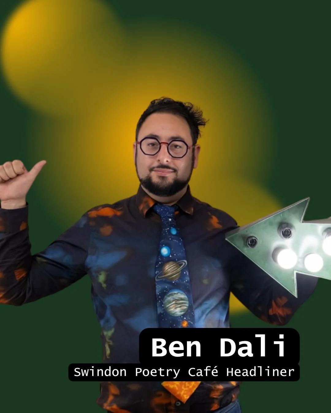 Your headliner for the Swindon Poetry Caf&eacute; on Friday 10th April at @caffe_vialottie is @bendalihypno 

Ben Dali is something of a Renaissance man. After starting out as a cruise ship gameshow host and stage hypnotist, he spent 10 years teachin