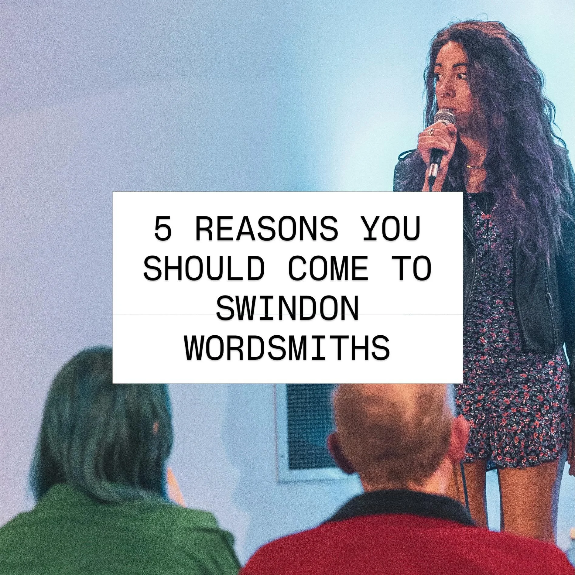 5 reasons you should come to @swindonwordsmiths on Sat 30th May&hellip;

1. Our host @abbiehopecomedy has magical mermaid hair (that&rsquo;s her, on the right). She sometimes smiles.
2. If you don&rsquo;t like poetry, there&rsquo;s comedy. If you don
