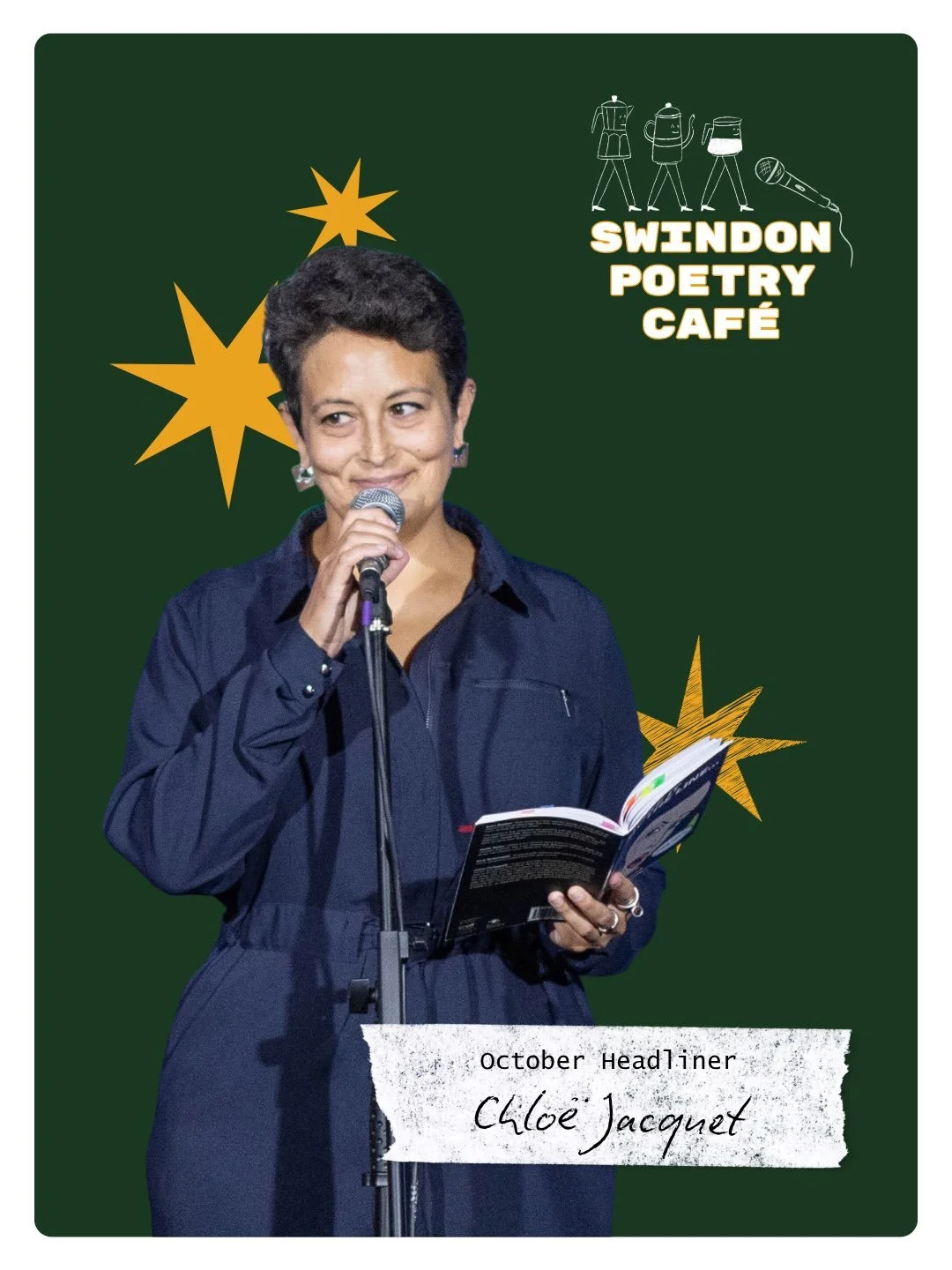 October&rsquo;s headliner at the Swindon Poetry Caf&eacute; is  the captivating, multi-slam champ @chloejpoetry

Chlo&euml; recently performed at our sister event @swindonwordsmiths and is back in Swindon to share her wonderful words with our Poetry 