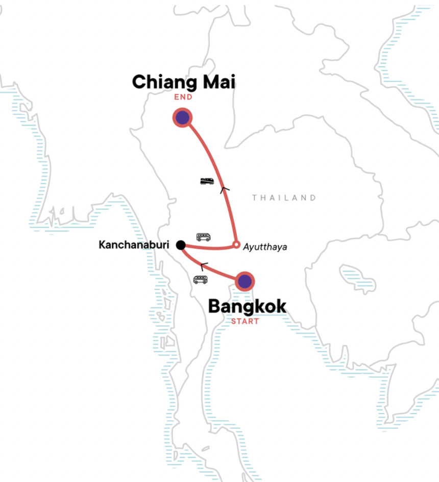 bangkok to chiang mai tour map