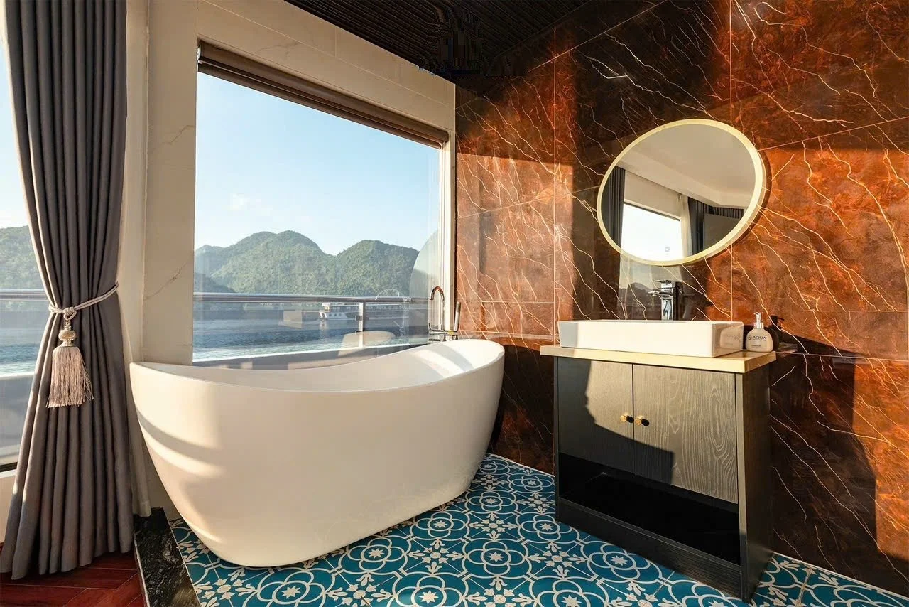 luxury bathroom on luxury 5 star halong bay and lan ha bay cruise