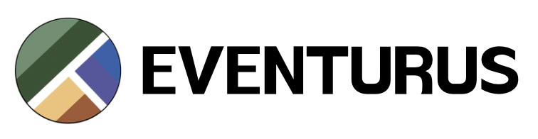 Eventurus logo with a circular design featuring green, blue, purple, yellow, and brown sections and bold black text reading 'EVENTURUS'.