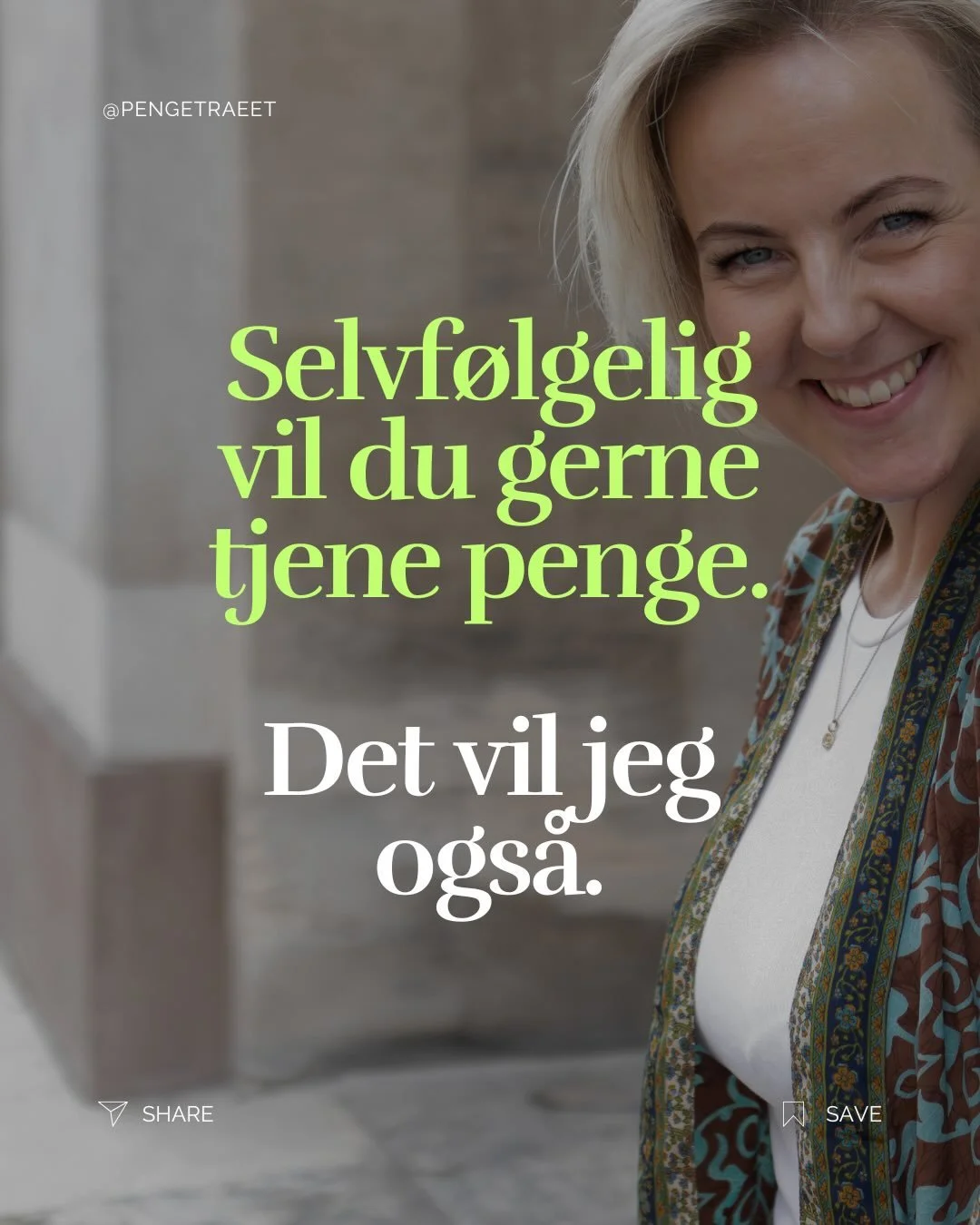 Jeg &oslash;nsker for dig&hellip;
at det m&aring; f&oslash;les trygt at tjene penge.
&nbsp;
Ikke p&aring; en m&aring;de, hvor du presser dig selv
eller overh&oslash;rer det, der er vigtigt i dig.
&nbsp;
Men p&aring; en m&aring;de, hvor du kan v