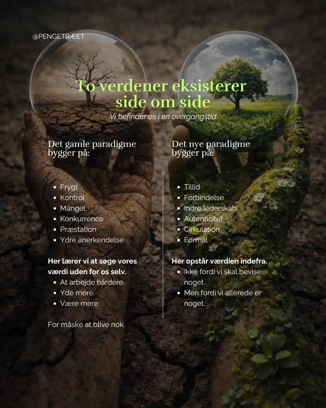 Vi st&aring;r allerede i skiftet.
Vi lever midt i et historisk skifte.
Et skifte, der ikke kun handler om penge, men om vores m&aring;de at v&aelig;re mennesker p&aring;.

De strukturer og systemer, som gennem generationer har v&aelig;ret bygget p&ar