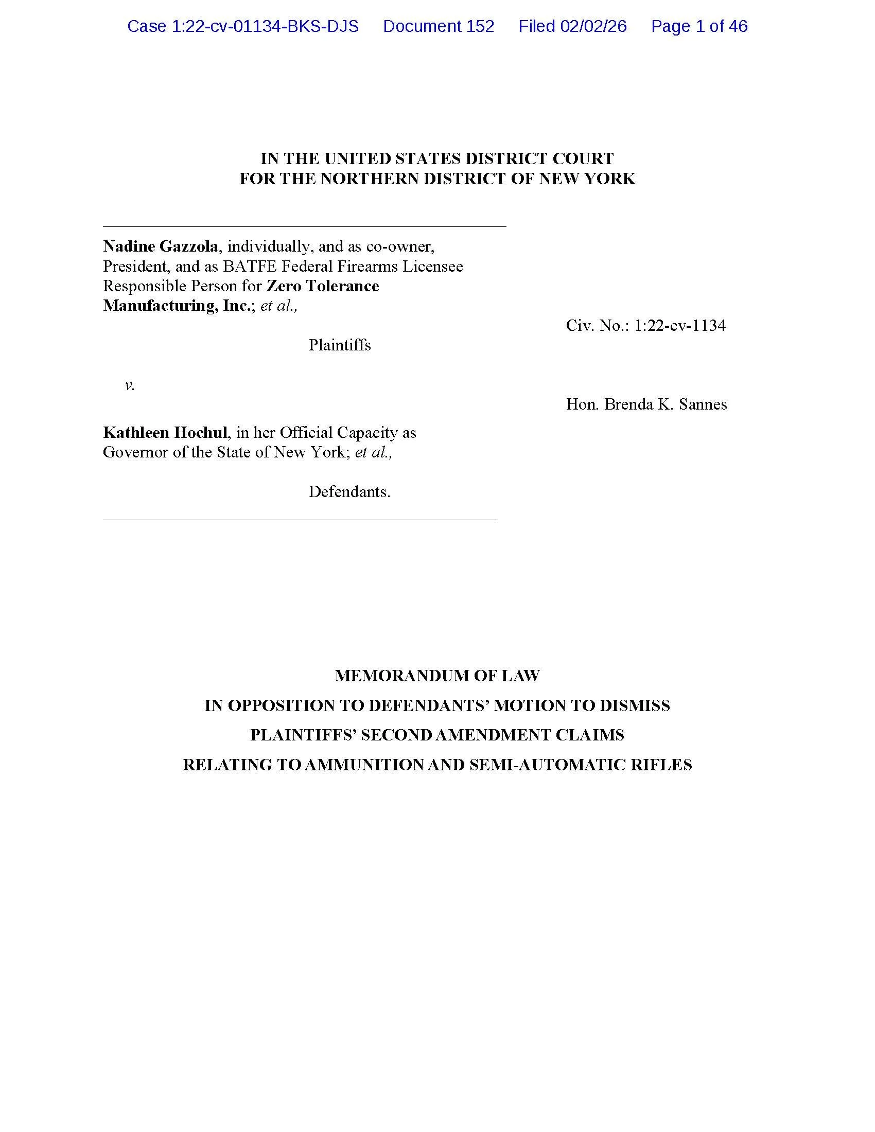 Gazzola - Memo on Ammo / SAR