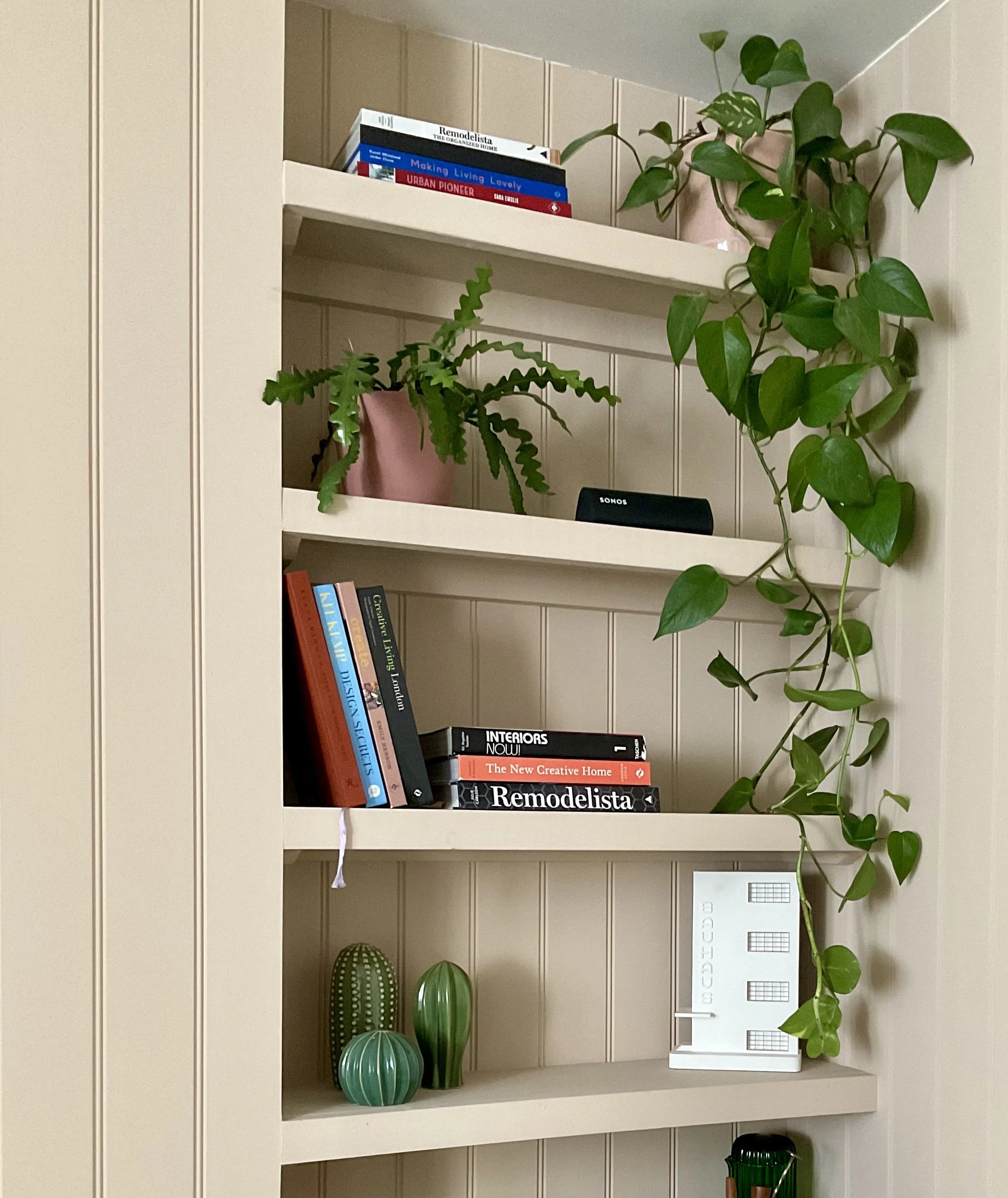 staged property with book shelves styled with authentic items in hackney