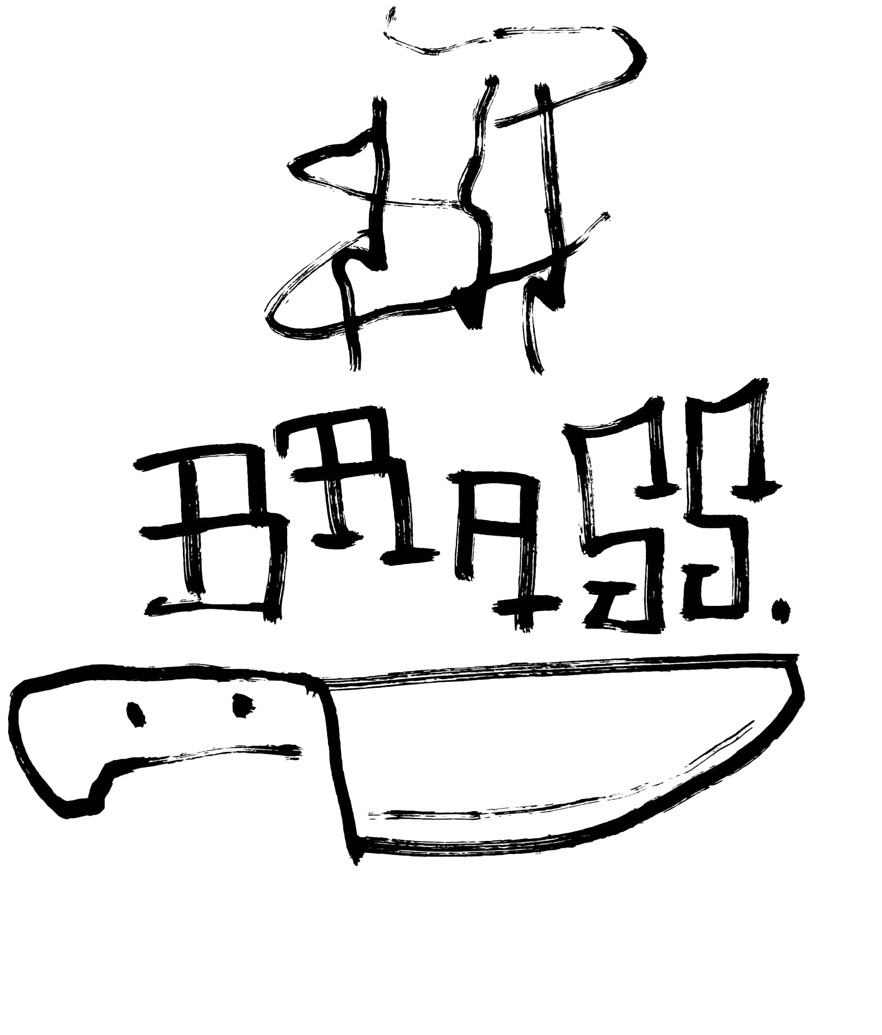 Tegning af en stor kniv med ordet “BRASS” skrevet ovenover.