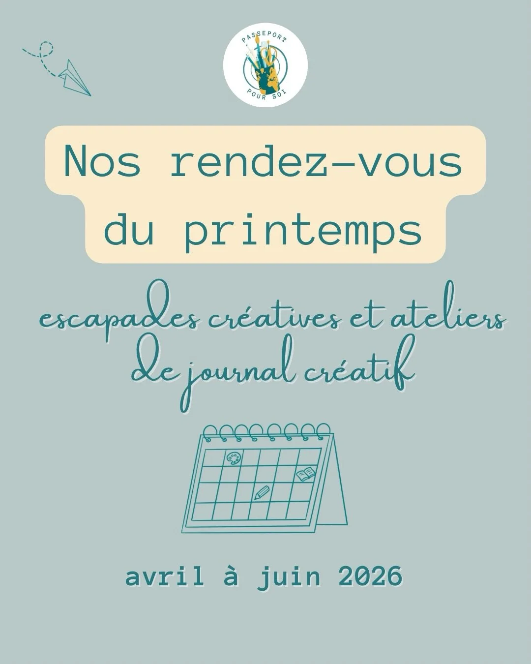 🌿 NOS RENDEZ-VOUS DU PRINTEMPS SONT LA !
Ce printemps, je t&rsquo;invite &agrave; t&rsquo;offrir une vraie pause : quelques heures, une journ&eacute;e, ou m&ecirc;me une semaine enti&egrave;re 🤗
Pour &eacute;crire, dessiner, coller, d&eacute;poser 