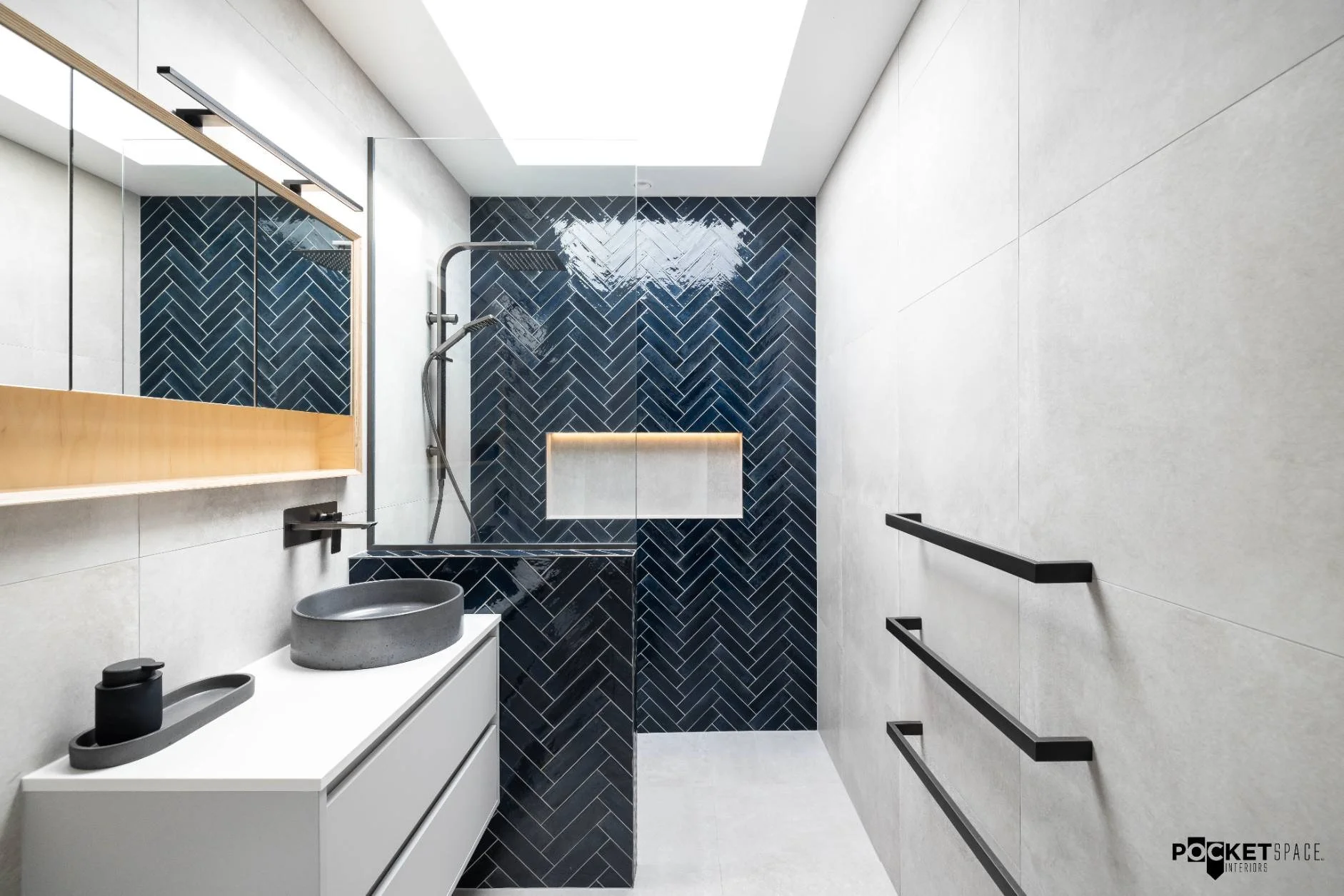 bathroom renovation blue tiles