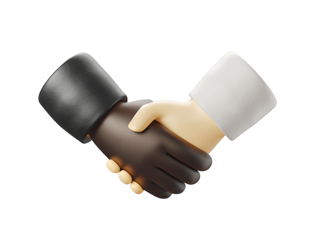 Two cartoon-style hands, one light-skinned and one dark-skinned, shaking hands.