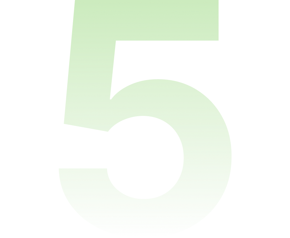 A large, stylized green number 5 with a circular hole in the middle, set against a gradient background that transitions from dark at the top to light green at the bottom.