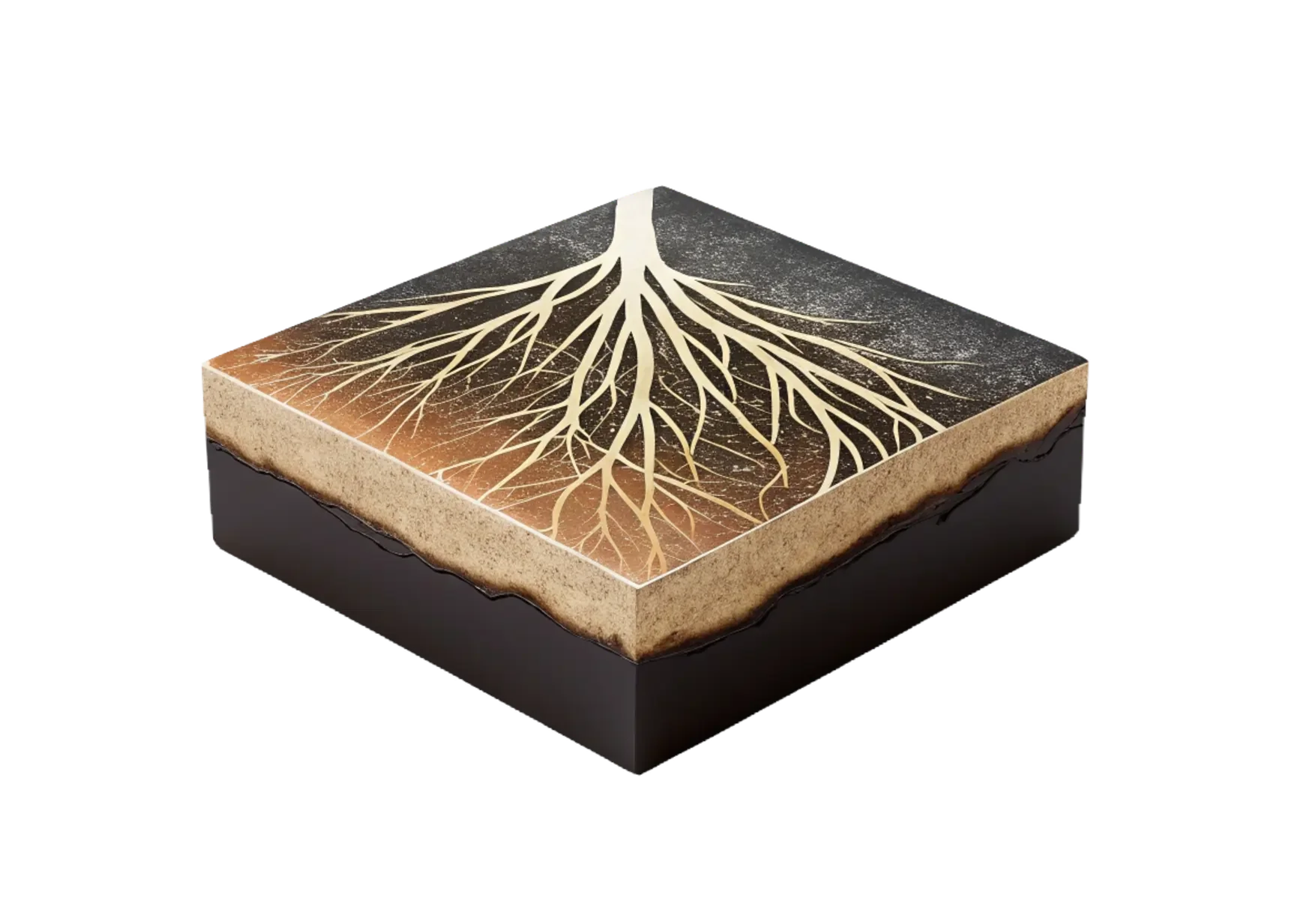 Cross-section of soil showing plant roots extending from the surface into the soil