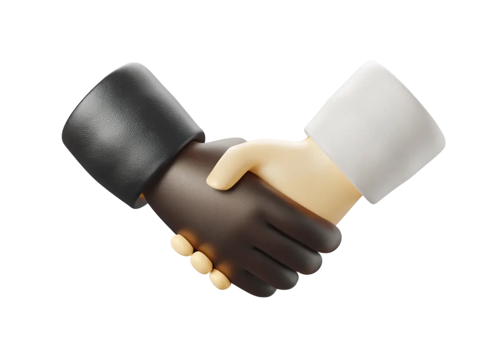 A digital illustration of two hands shaking, one dark and one light, symbolizing cooperation and partnership.