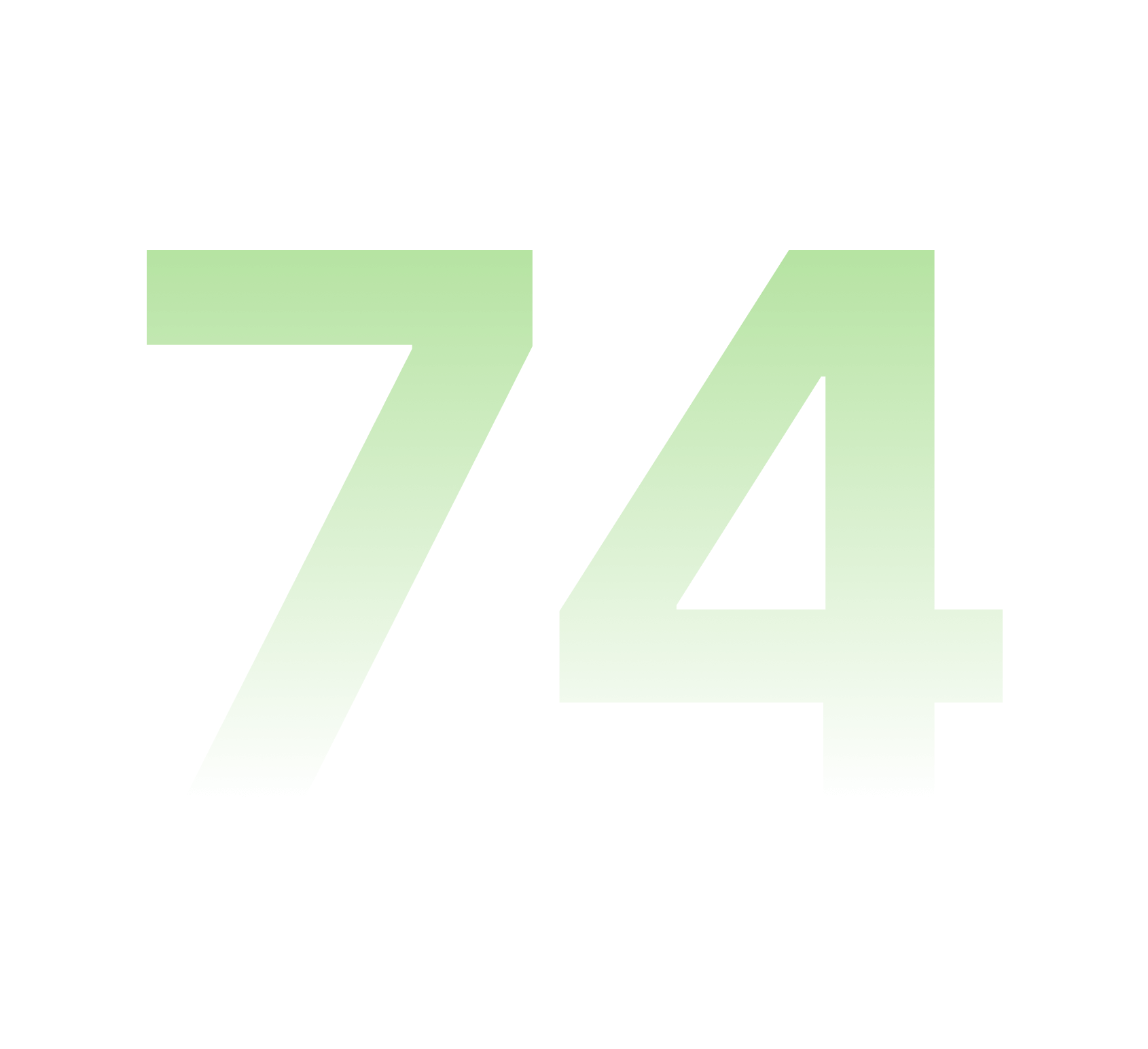 Large green number 74 on a black background.